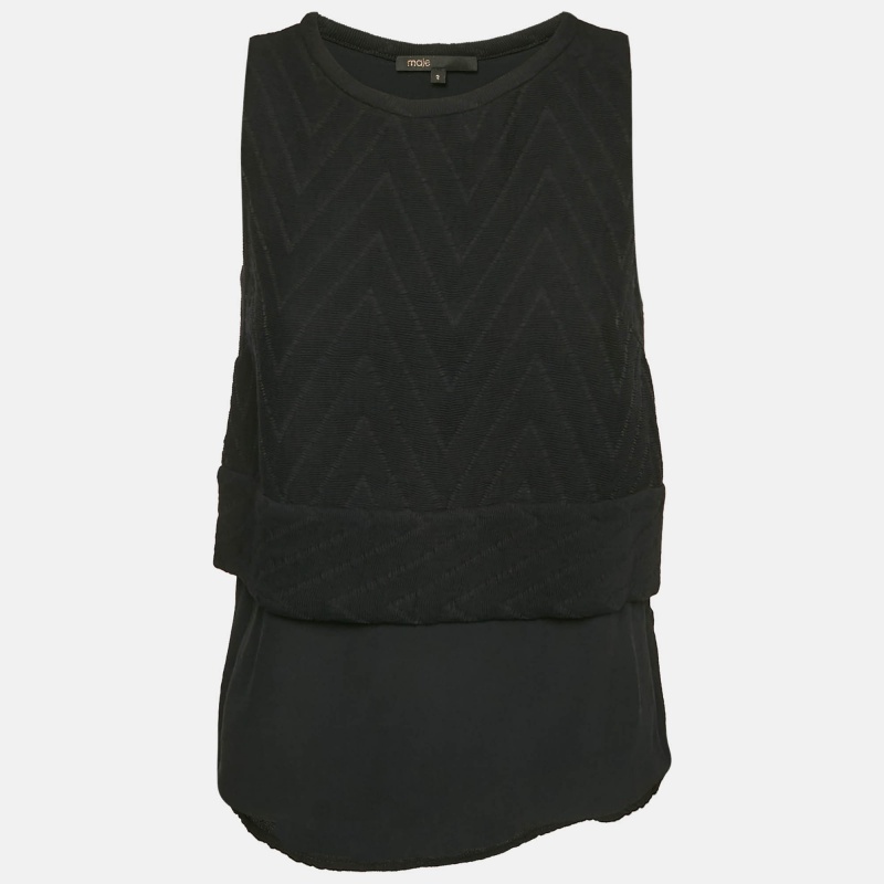 Maje Black Textured Crepe Sleeveless Top M