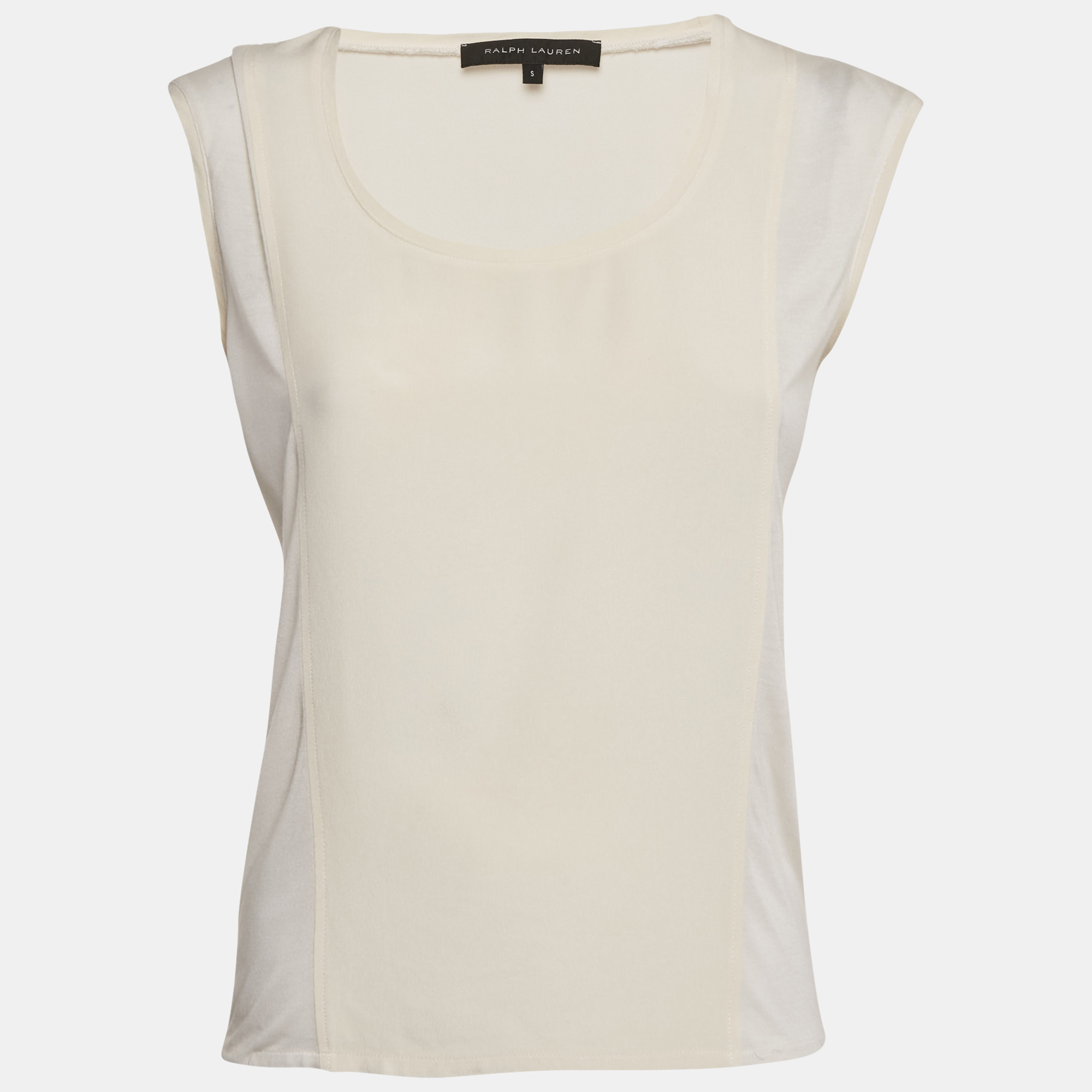 Ralph Lauren White Silk Panel Detail Sleeveless Top S