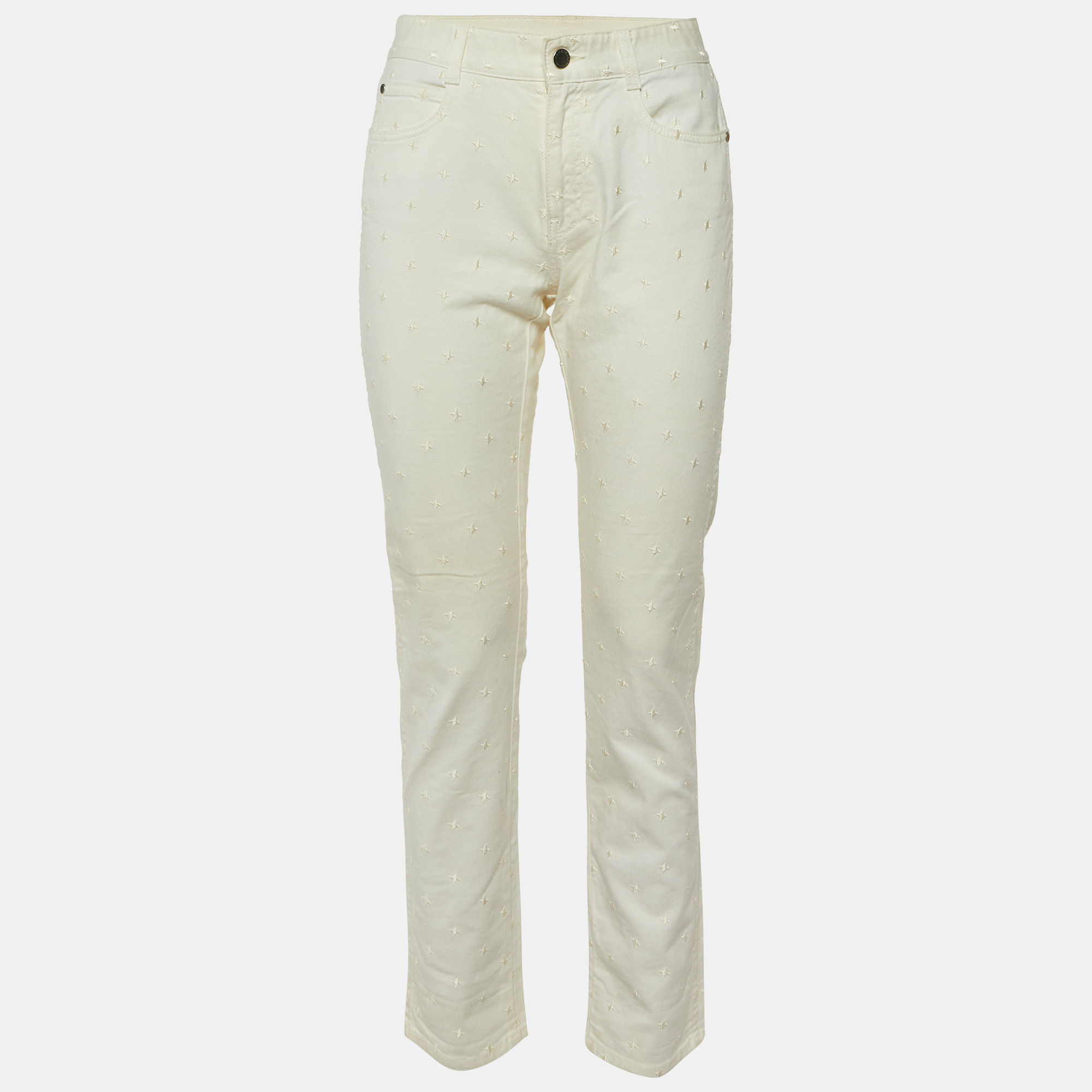 Stella McCartney Ivory Star Embroidered Cotton Slim Fit Jeans M/Waist 32"