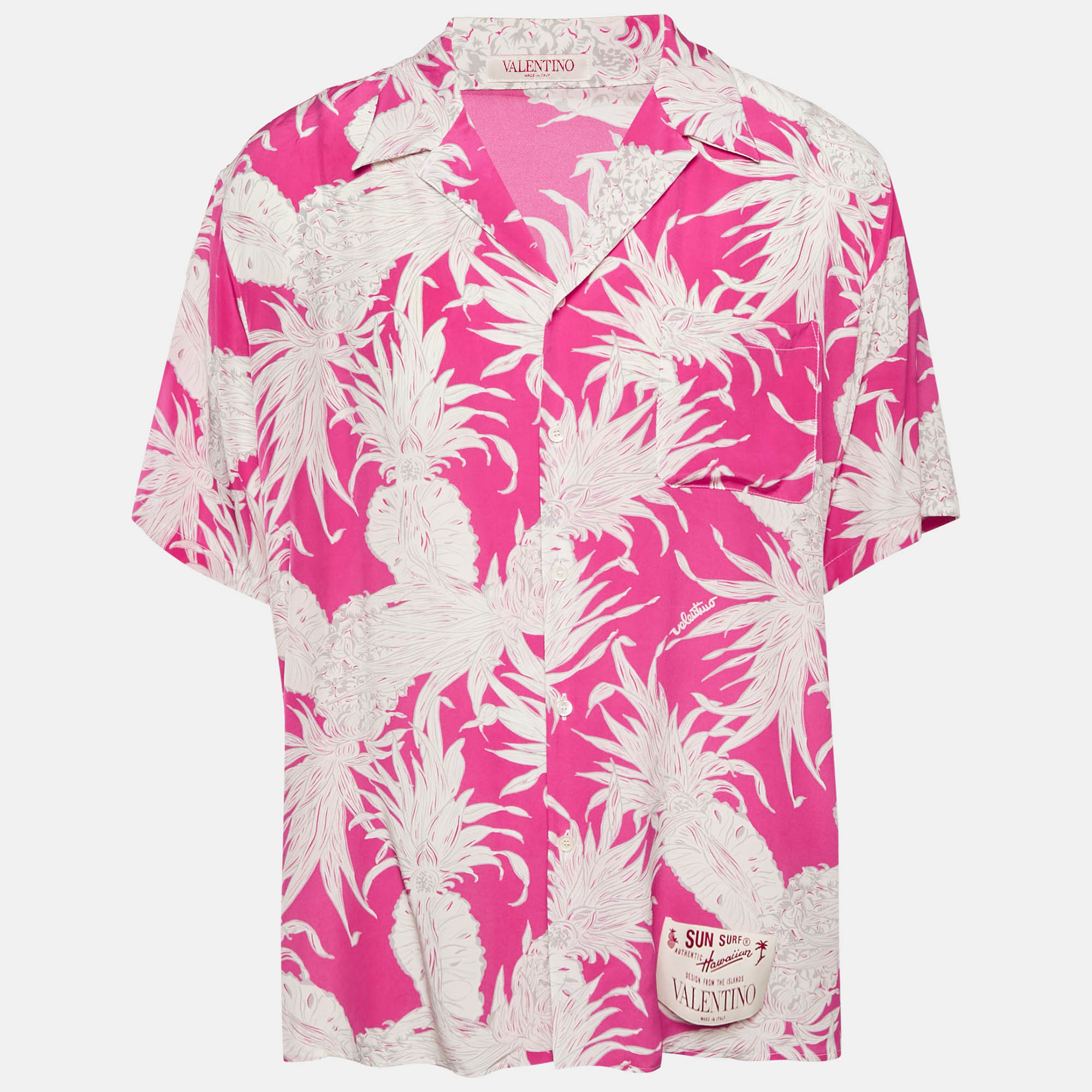 Valentino Pink Printed Silk Oversized Bowling Shirt M