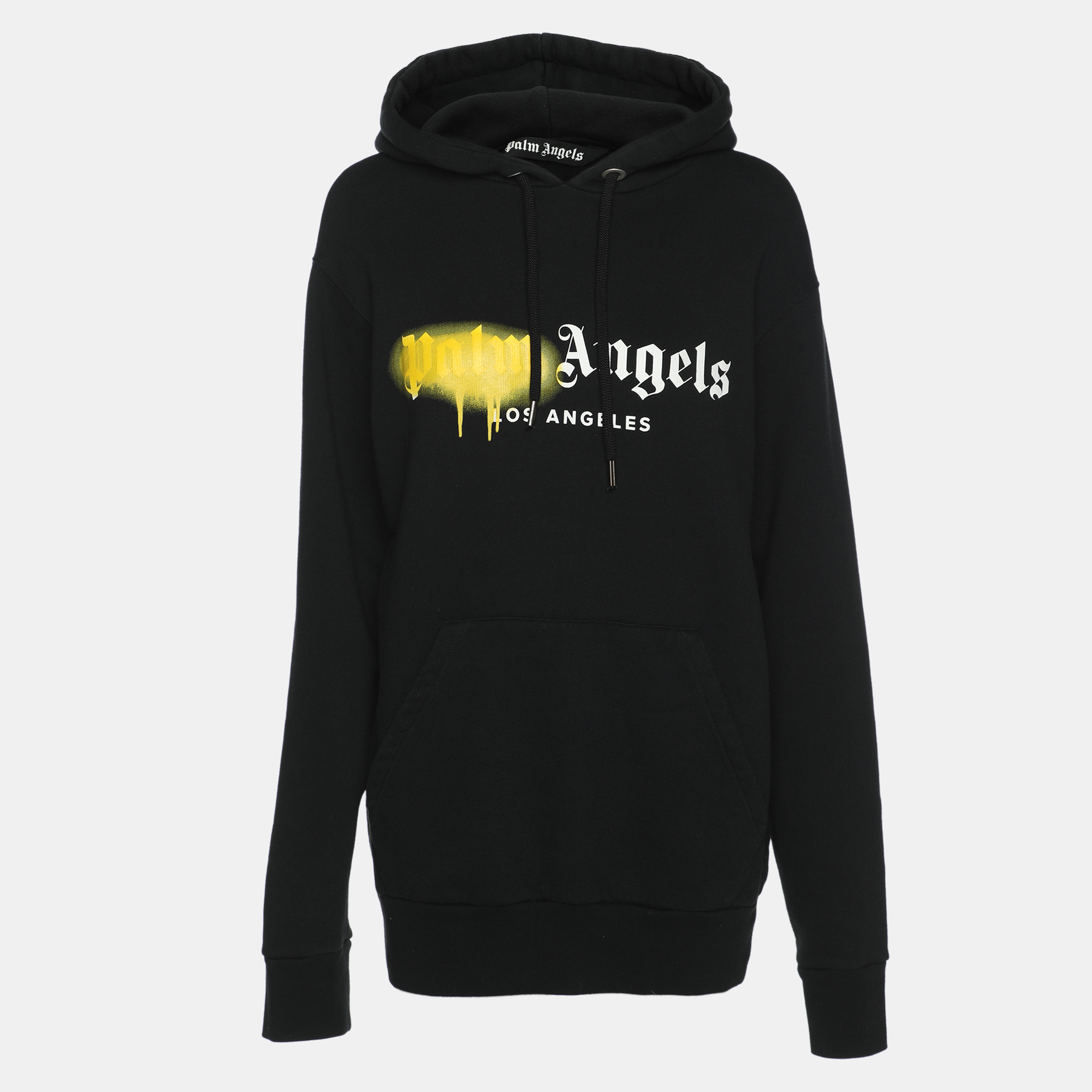 Palm Angels Black Cotton Knit Sprayed Logo Hoodie XXS