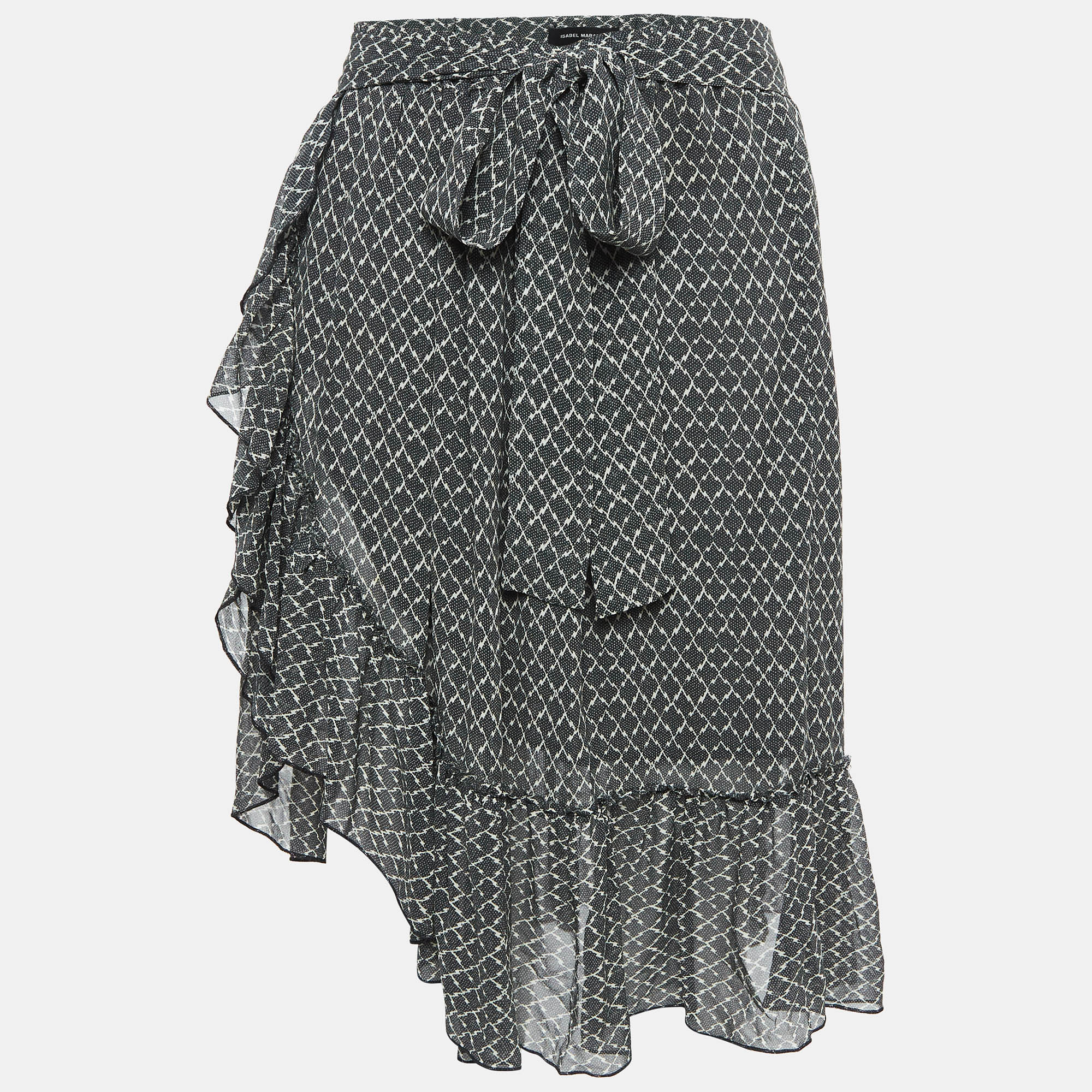Isabel Marant Black/White Printed Silk Ruffled Short Skirt S
