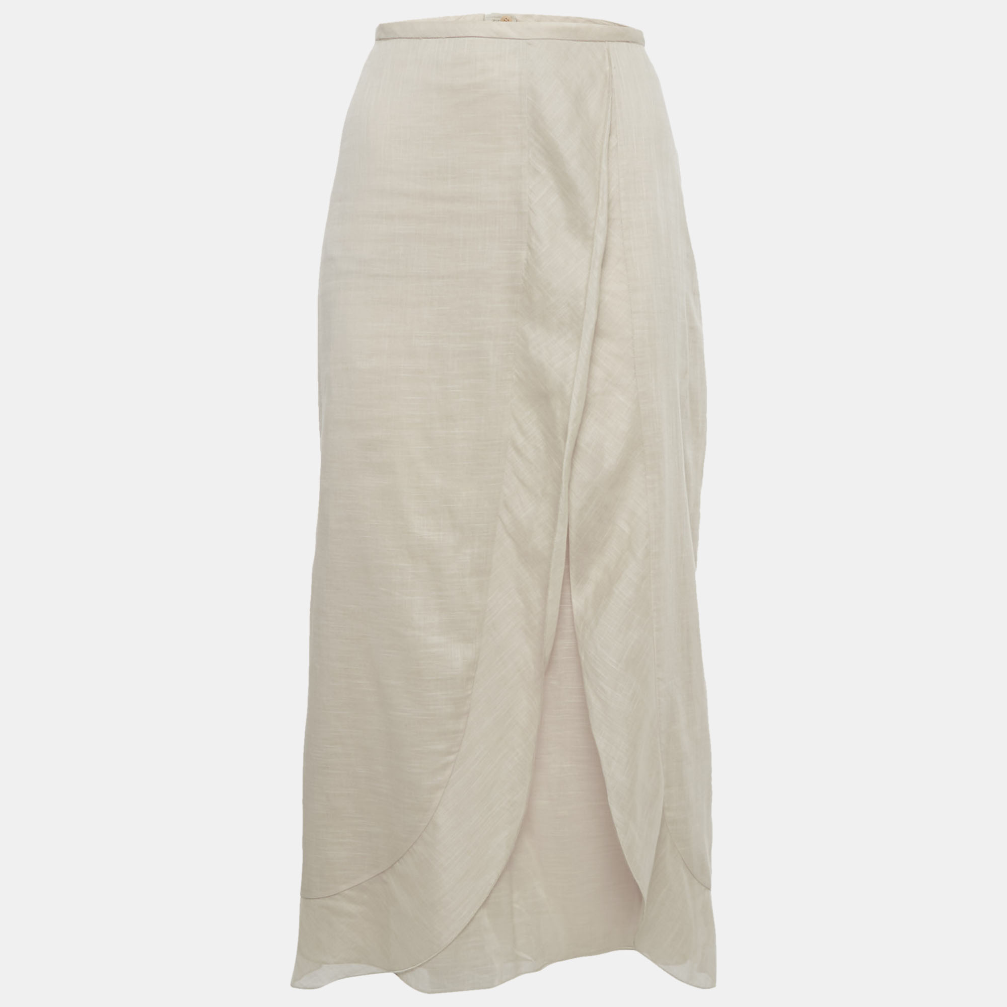 Giorgio Armani Light Pink Muslin Cotton Draped Maxi Skirt L