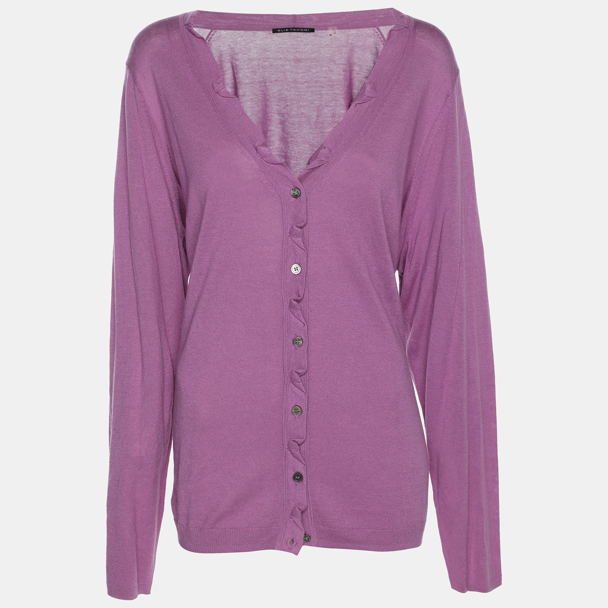 Elie Tahari Purple Stretch Silk Sammy Sweater XXL