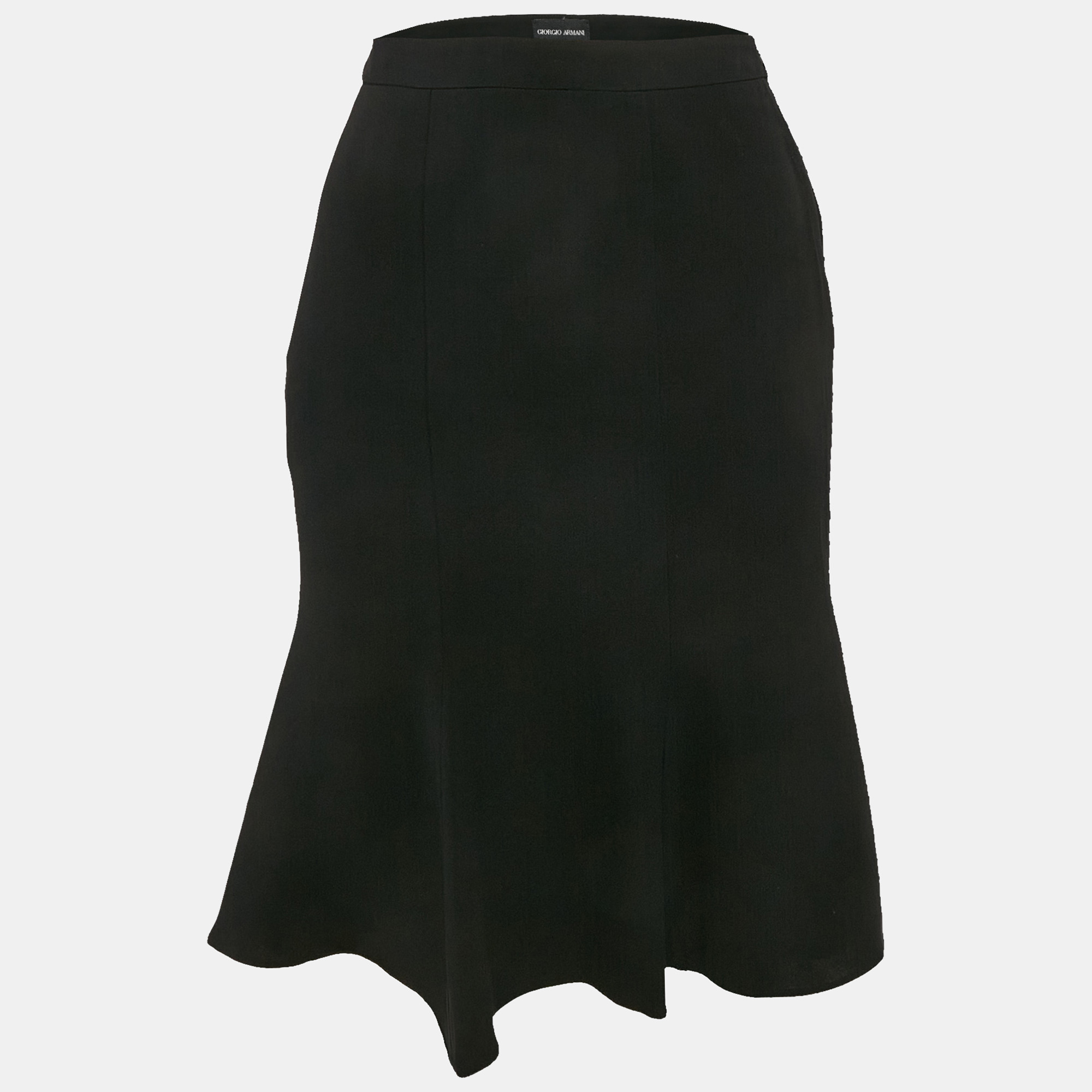 Armani Collezioni Black Silk Flared Knee-Length Skirt S