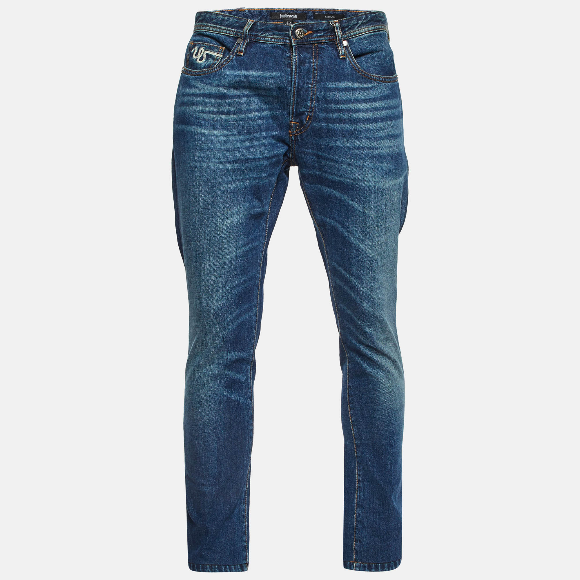 Just Cavalli Blue Denim Regular Fit Jeans M/Waist 36"