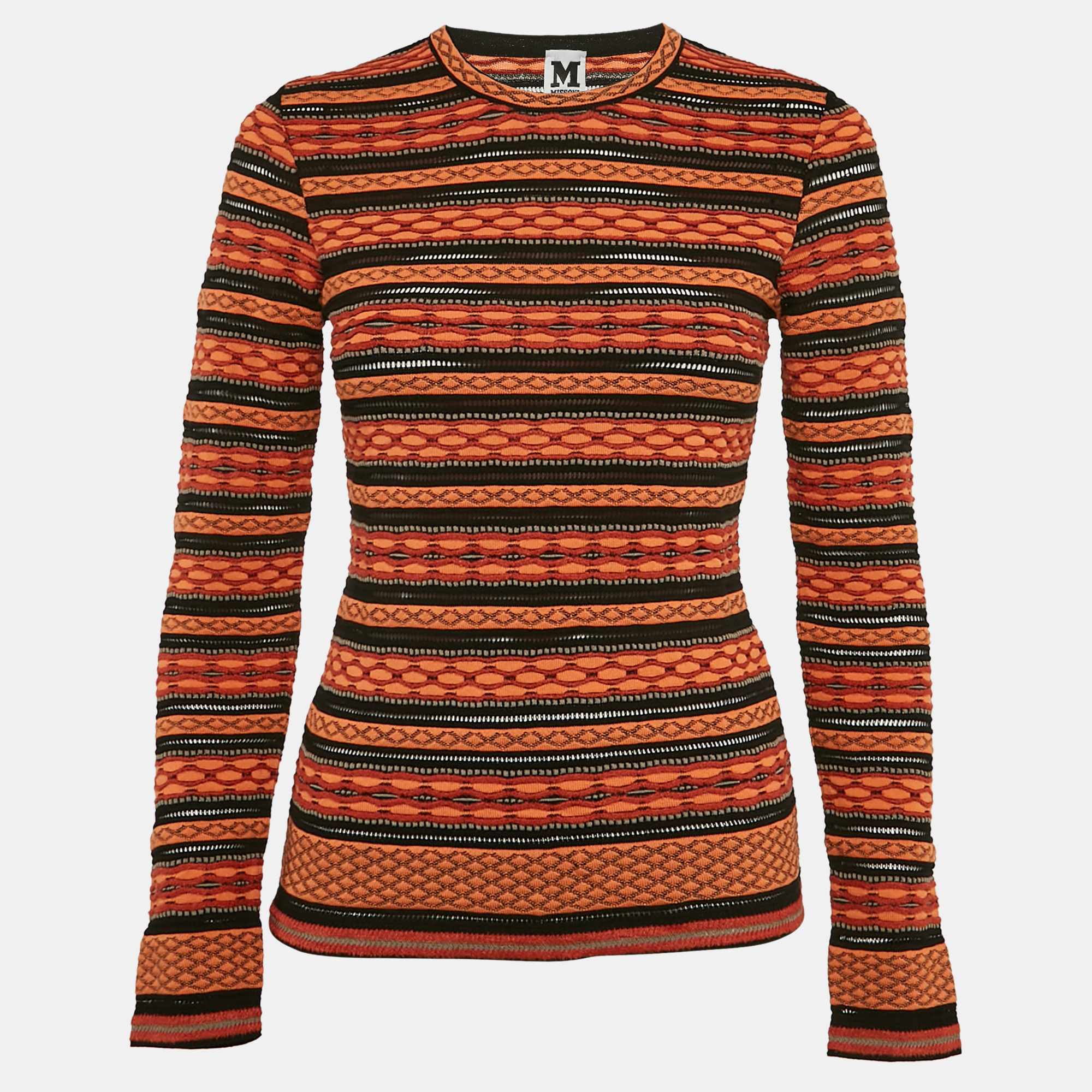 M Missoni Orange/Black Patterned Knit Full Sleeve Top S