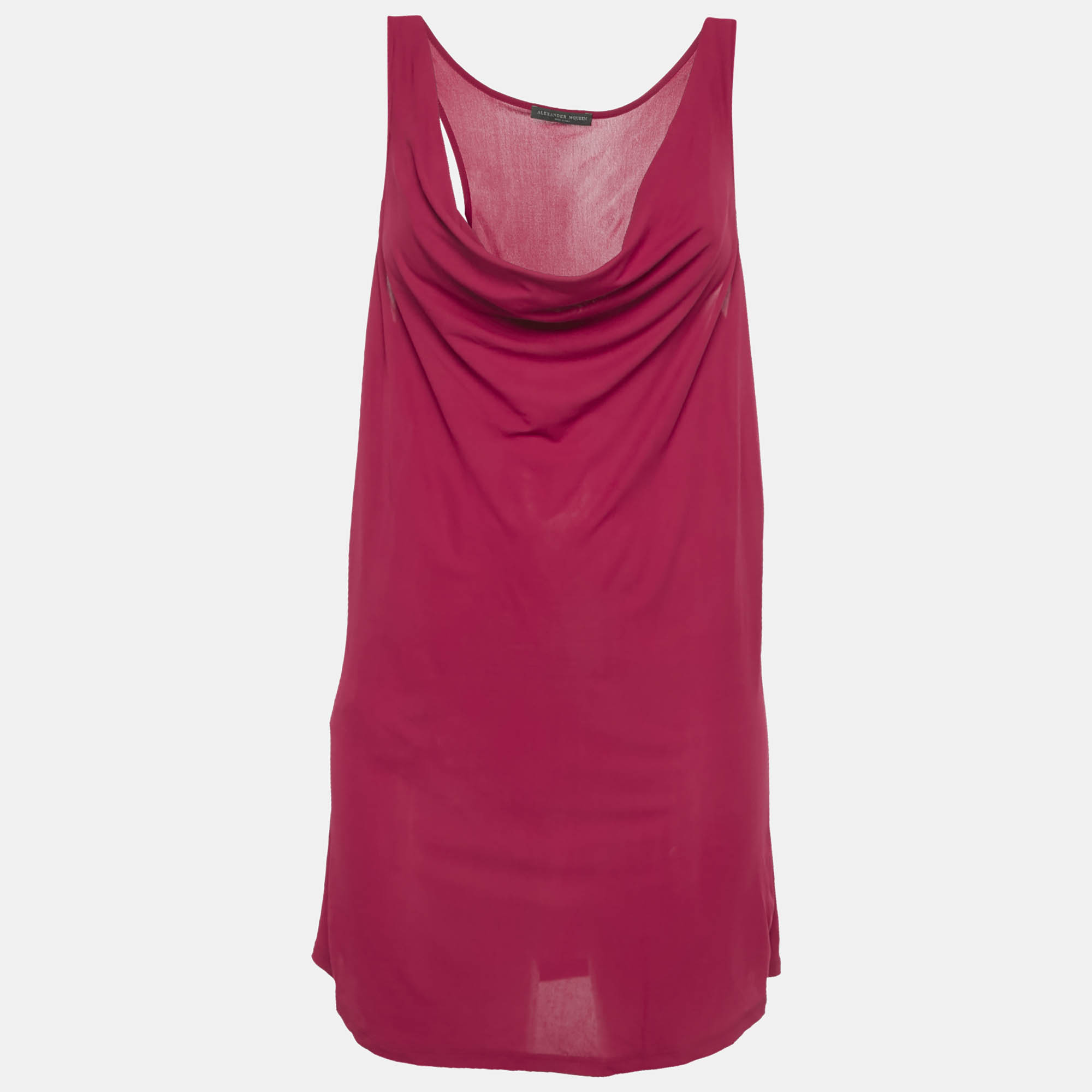 Alexander McQueen Pink Crepe Cowl Neck Sheer Top M