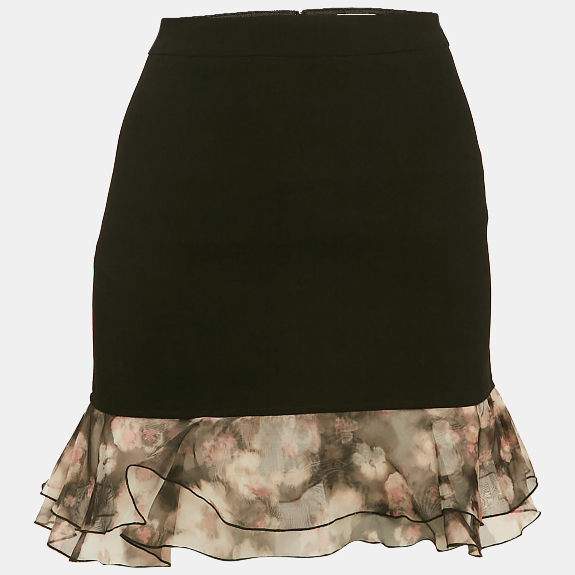 Elisabetta Franchi Black Organza Trim Crepe Ruffled Mini Skirt S