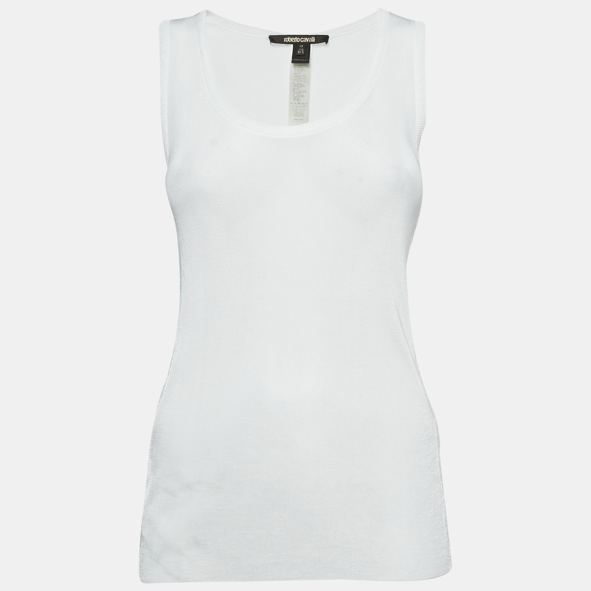 Roberto Cavalli White Jersey Lace Trimmed Tank Top M