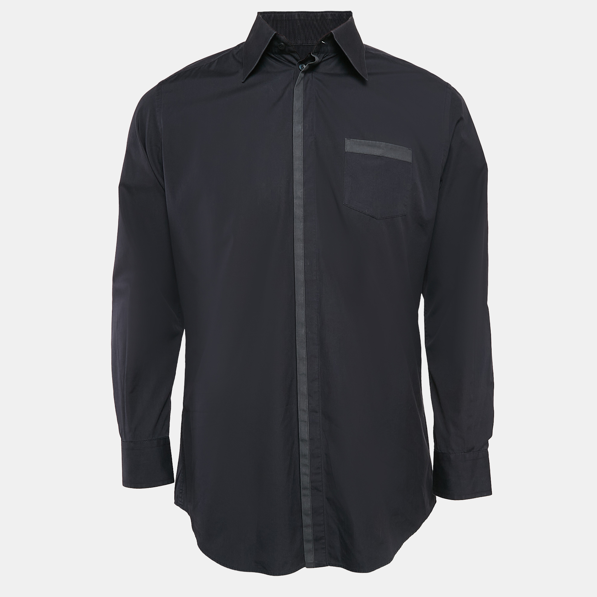 Dolce & Gabbana Gold Navy Blue Cotton Long Sleeve Shirt L