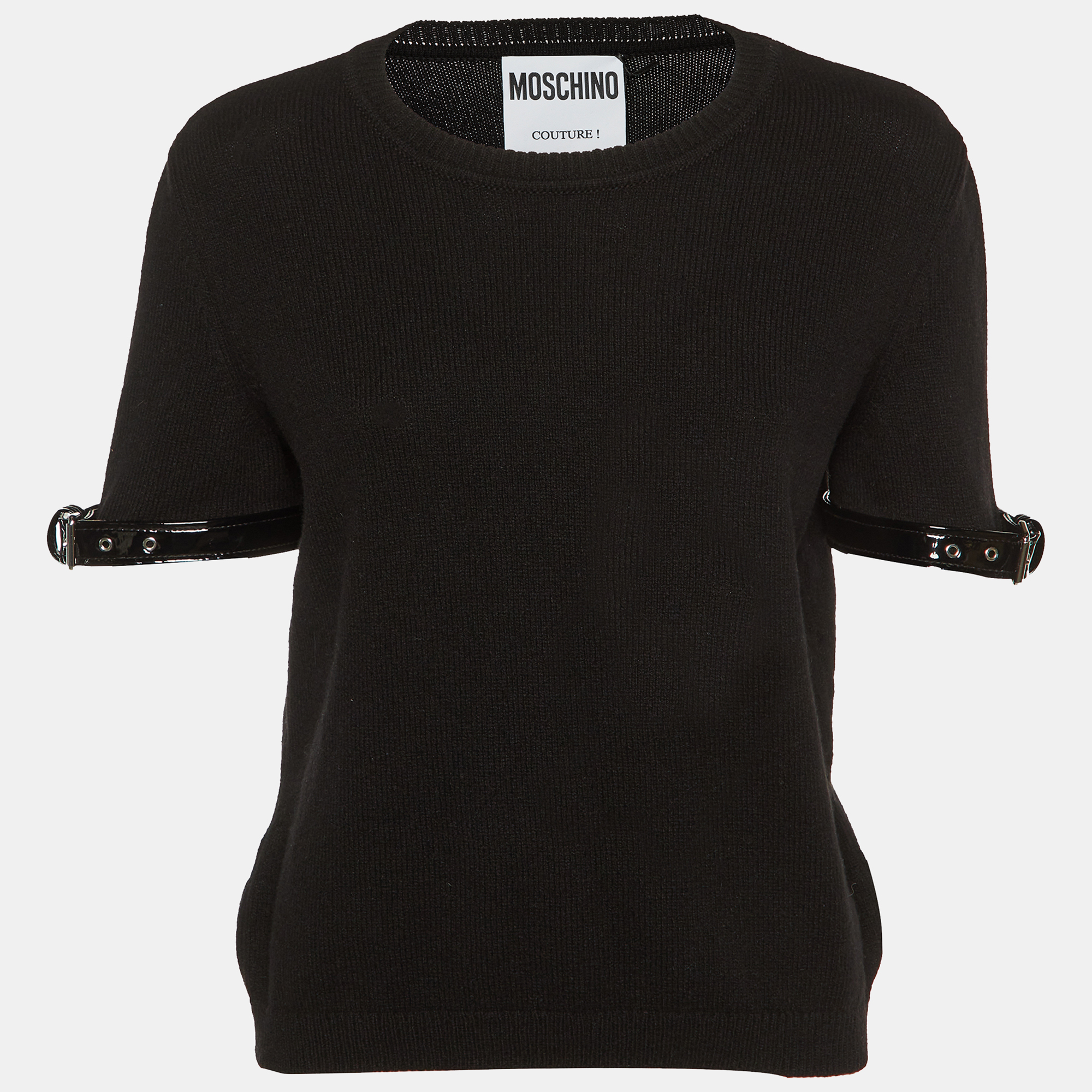Moschino Couture Black Cashmere Belted Cuff Detail Jumper L