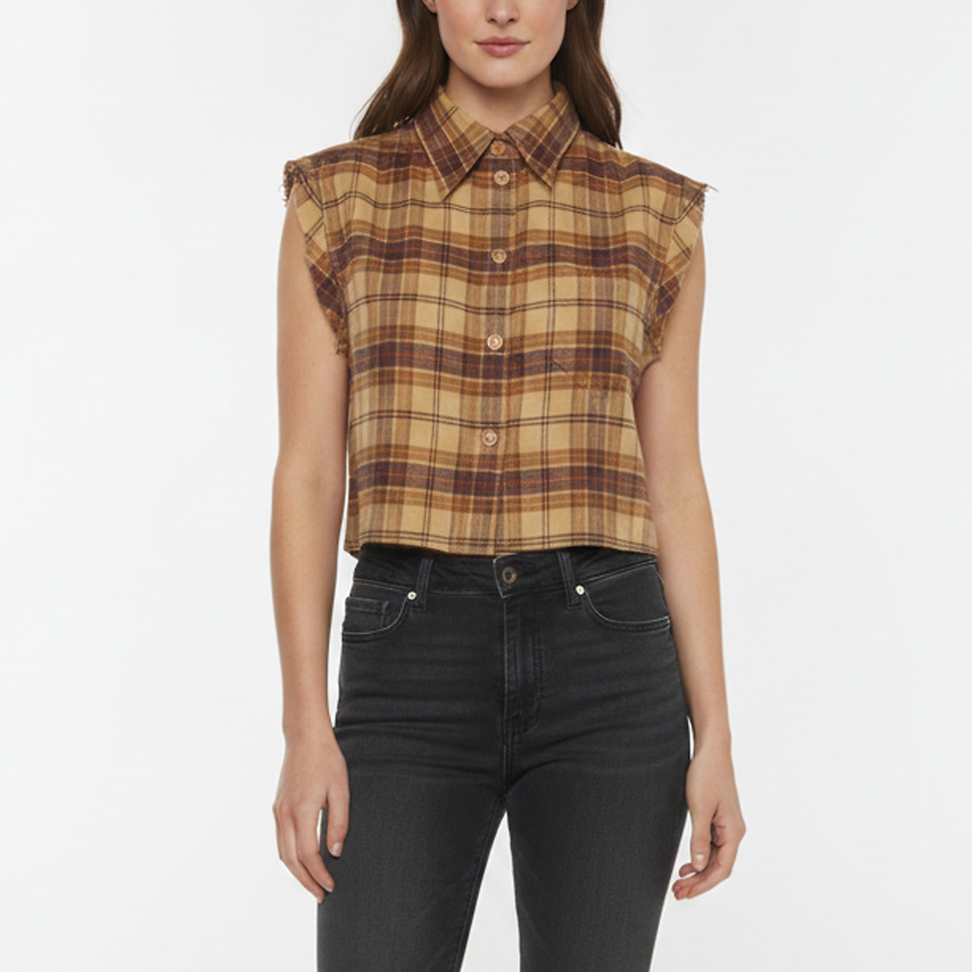Gucci Brown Plaid Flannel Cutoff Cropped Shirt S