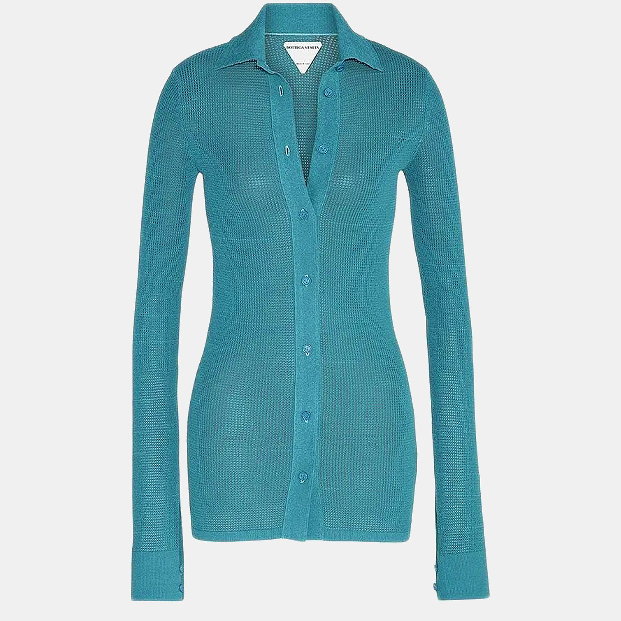 Bottega Veneta Turquoise Mesh Knit Sheer Shirt XS