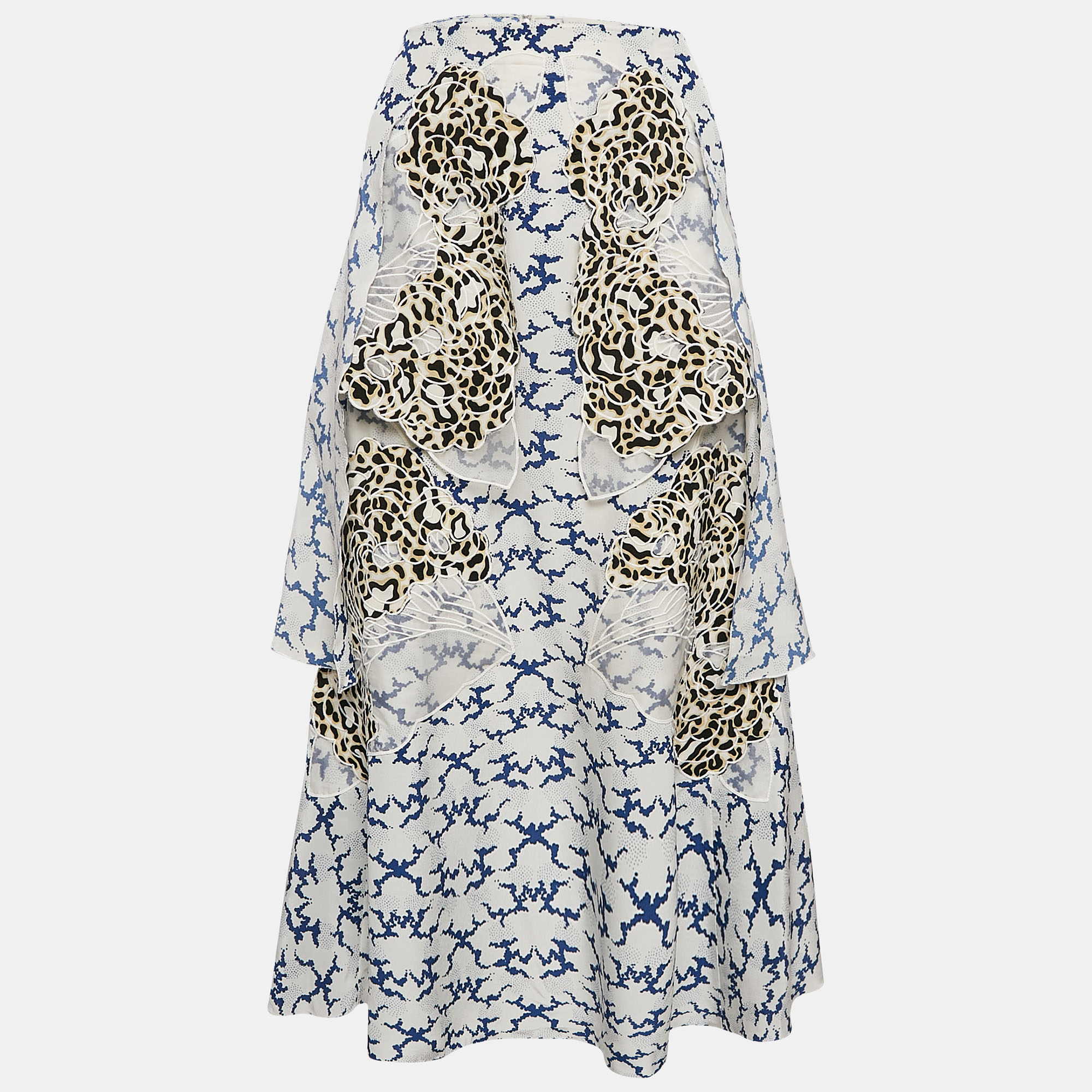 Stella McCartney White Printed Silk Layered Midi Skirt M