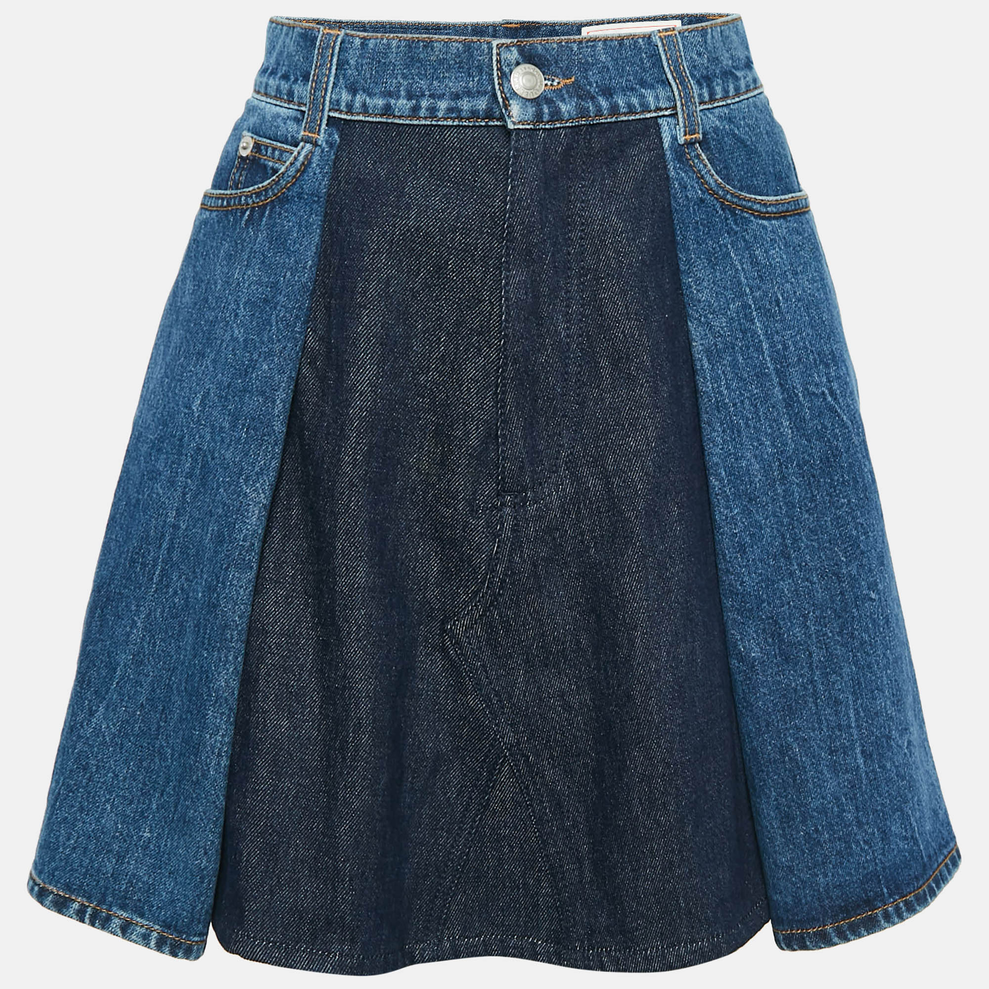 Alexander McQueen Blue Denim Dual Tone Pleated Mini Skirt S