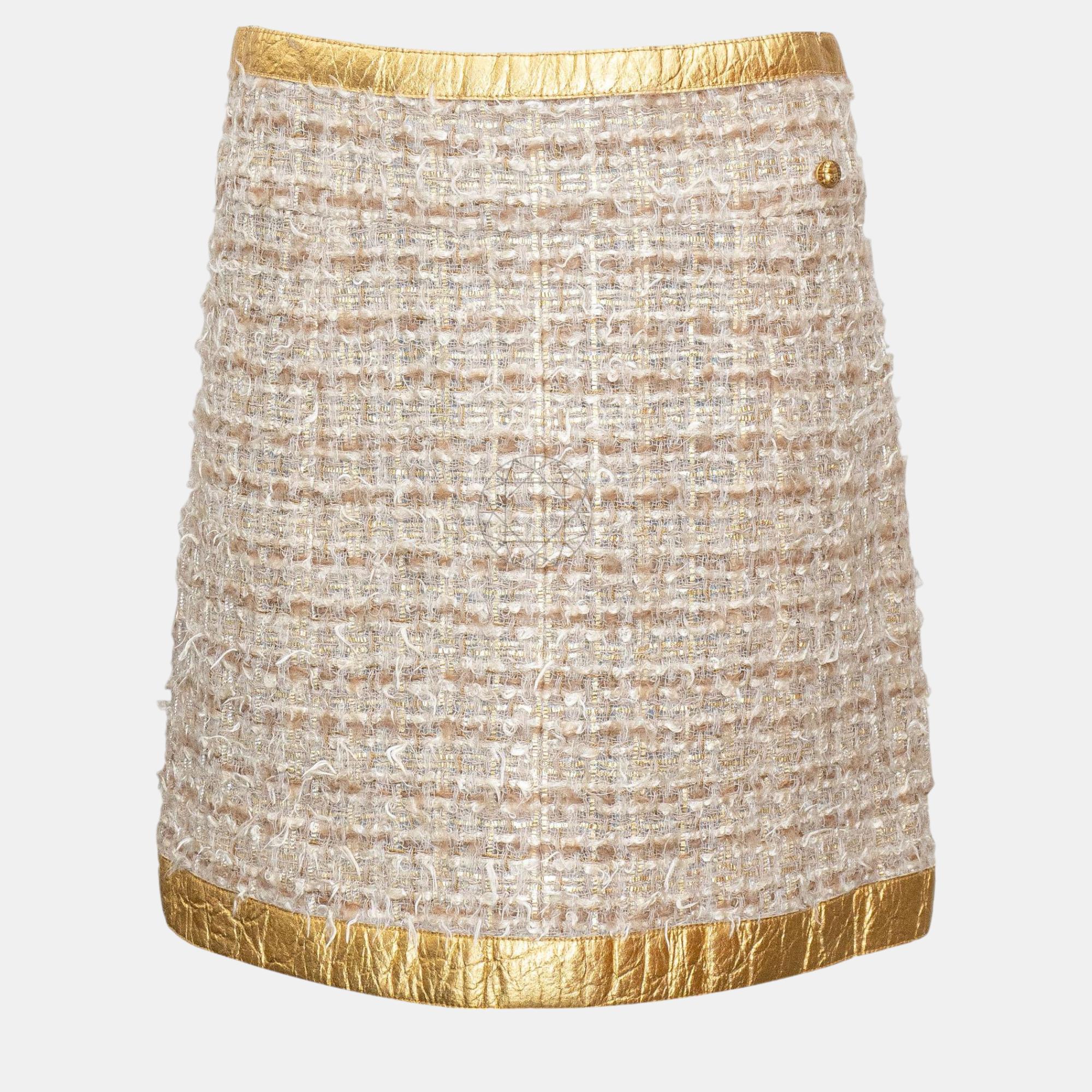 Chanel 2019 Metiers d'Art Paris New York Gold Metallic Tweed Skirt S