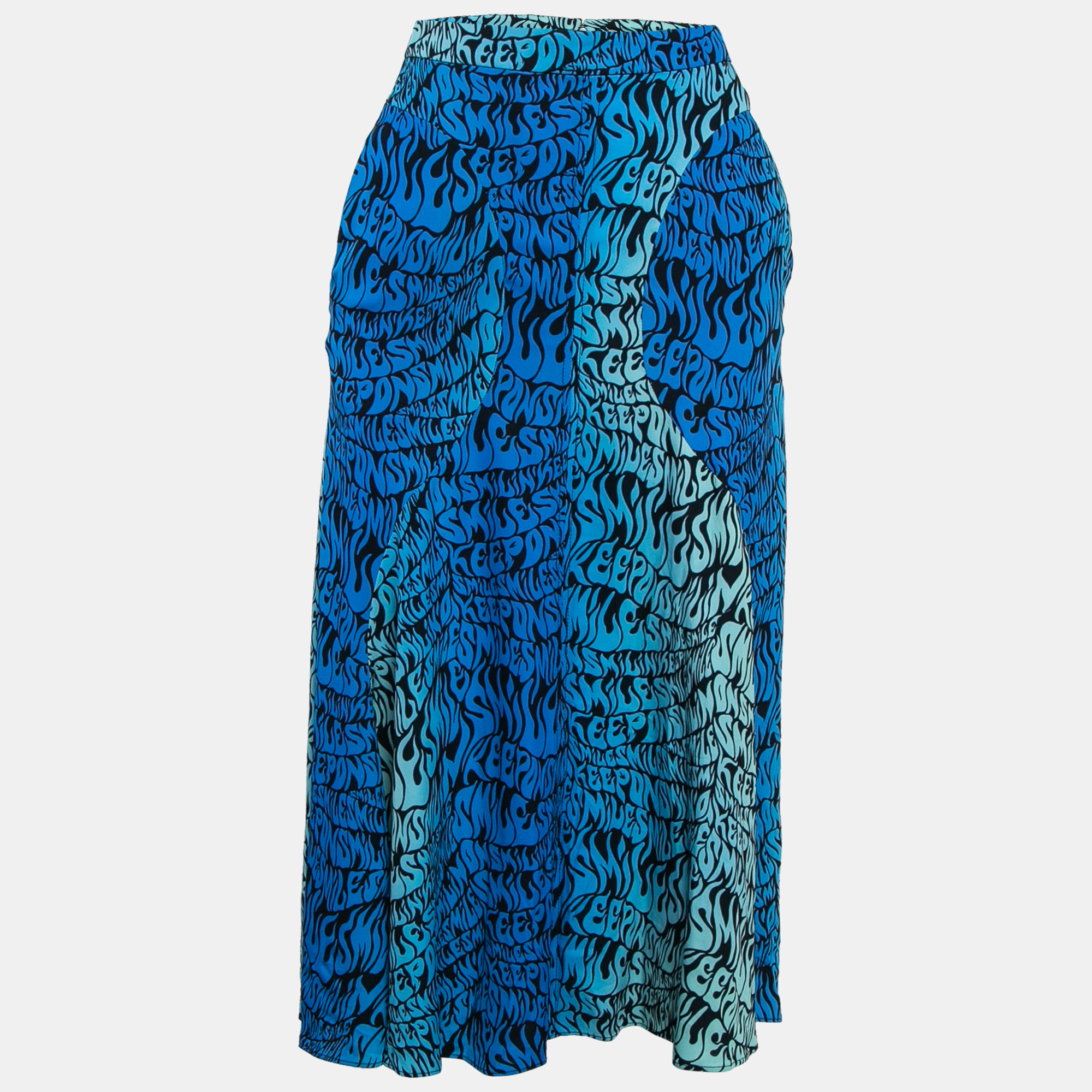 Stella McCartney Blue Printed Crepe de Chine Midi Skirt XS