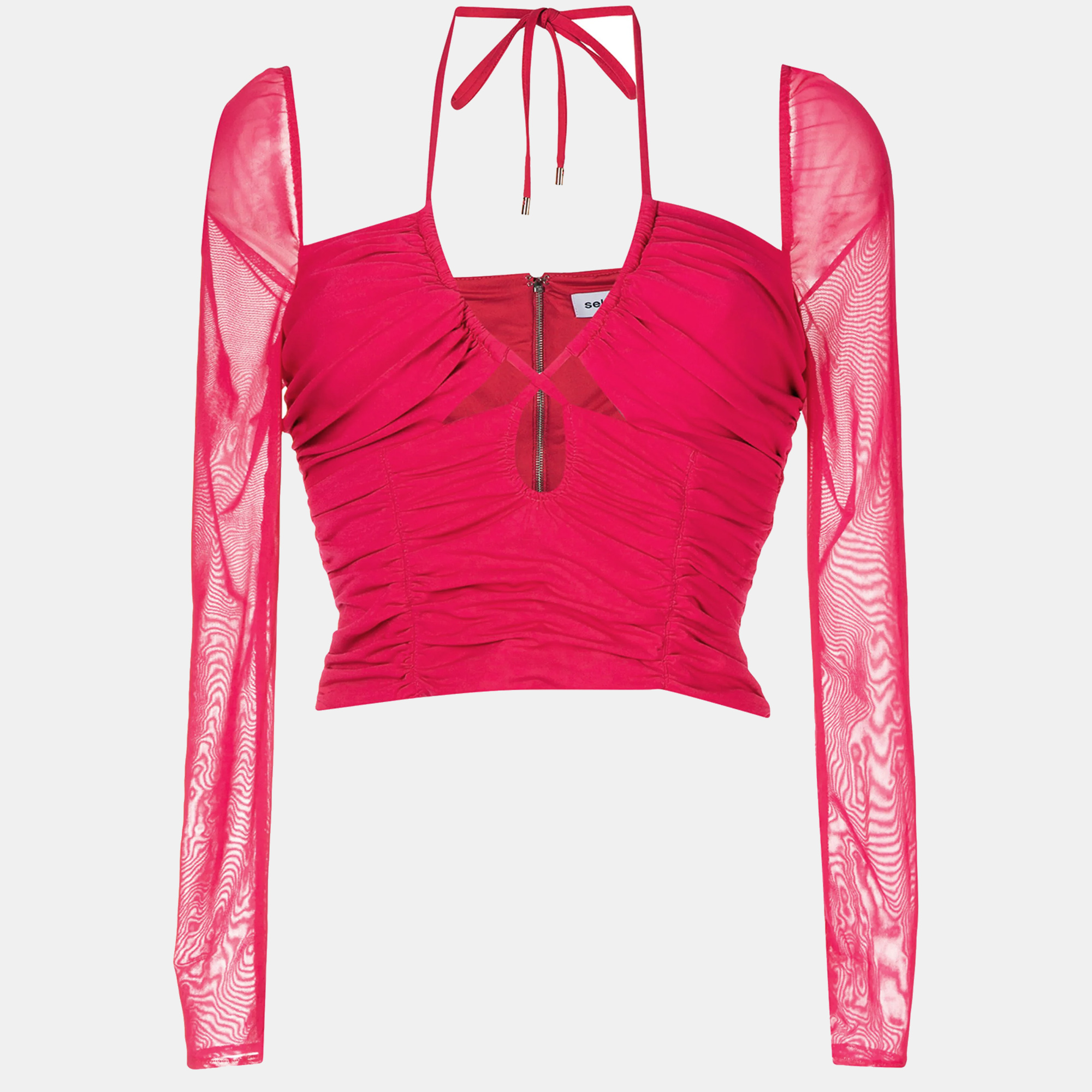 Self-Portrait Fuchsia Pink Jersey Ruched Cut-Out Top S