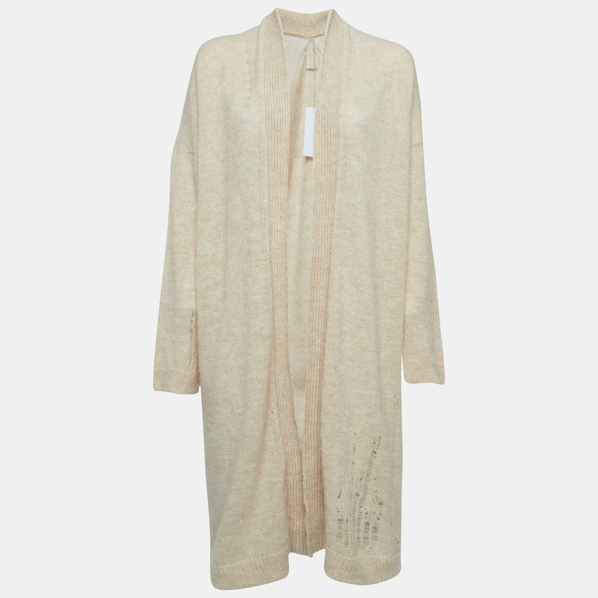 Zadig & Voltaire Beige Wool Blend Knit Ripped Style Long Cardigan M/L