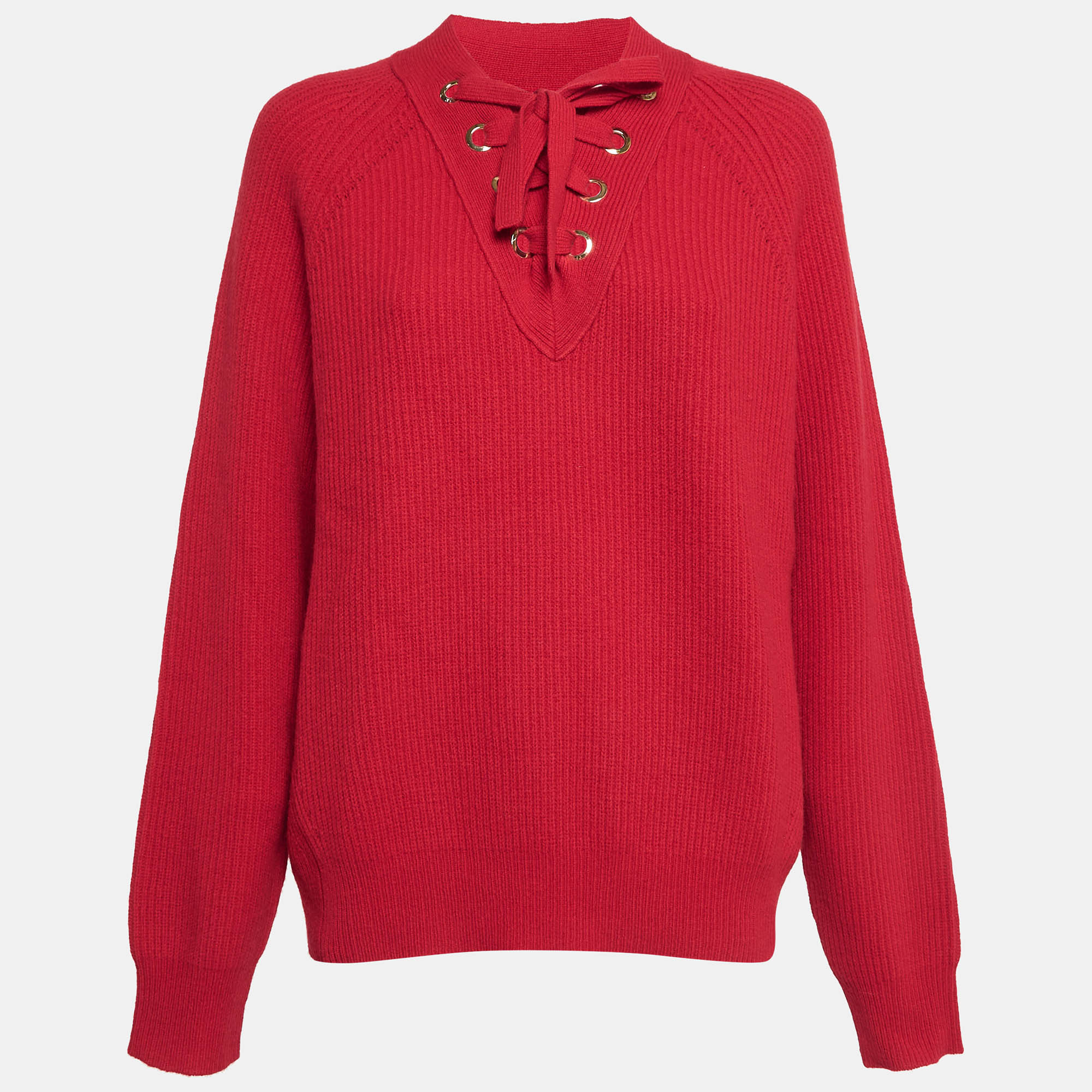 Zadig & Voltaire Red Rib Knit Lace-Up Kassy LC Sweater L