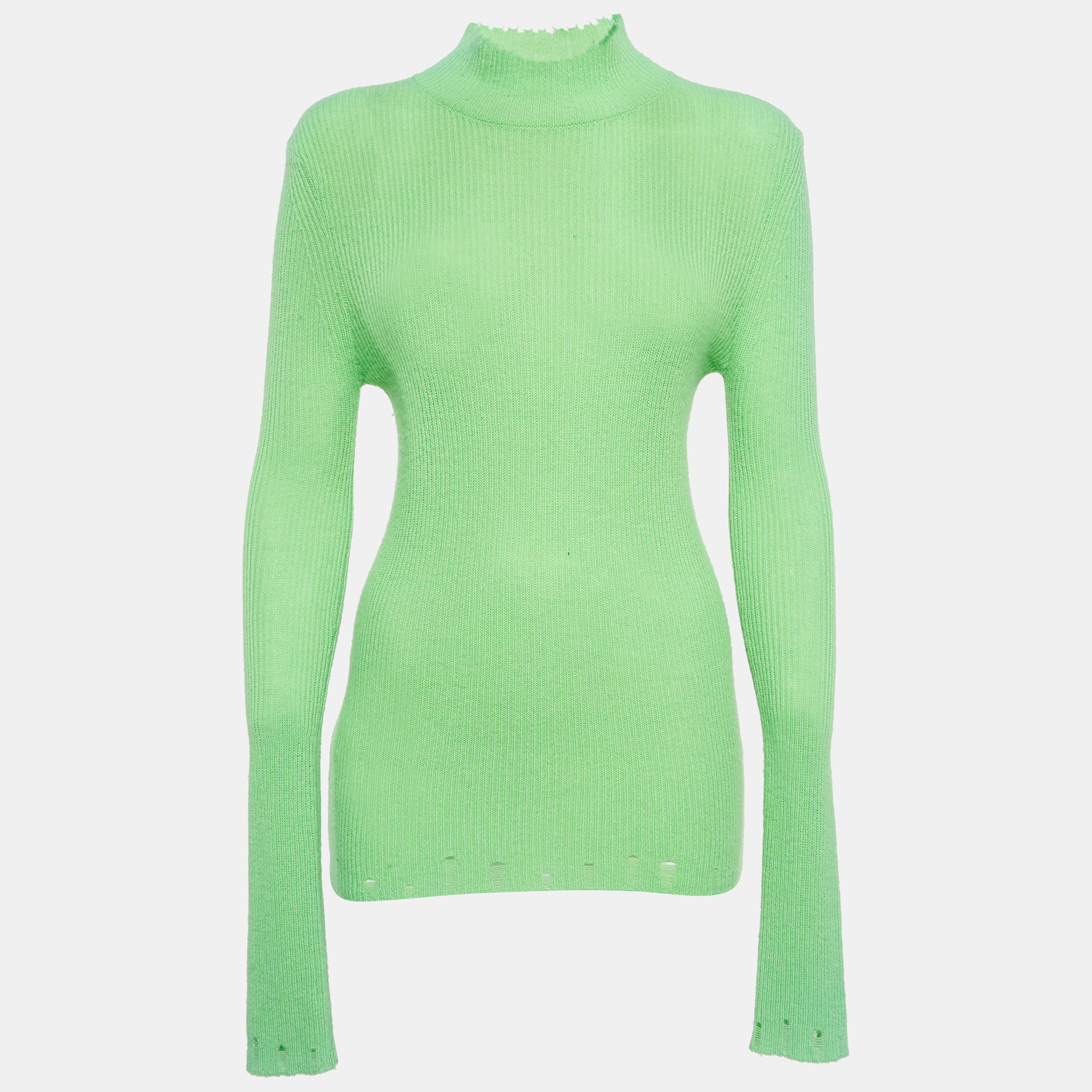 Les R&ecirc;veries Acid Green Cashmere Turtleneck Sweater M Les Reveries