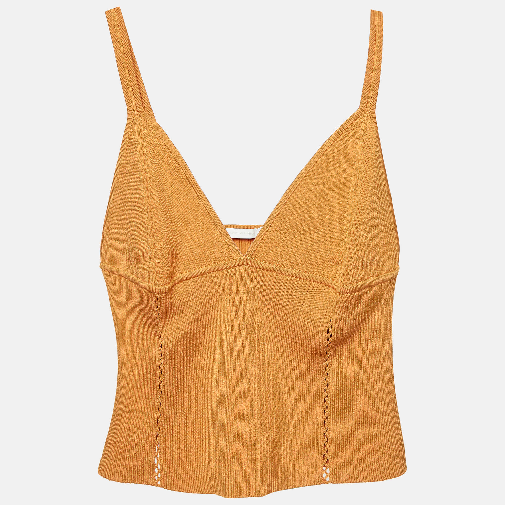 Jonathan Simkhai Brown Rib Knit Cut-Out Detail Crop Top L