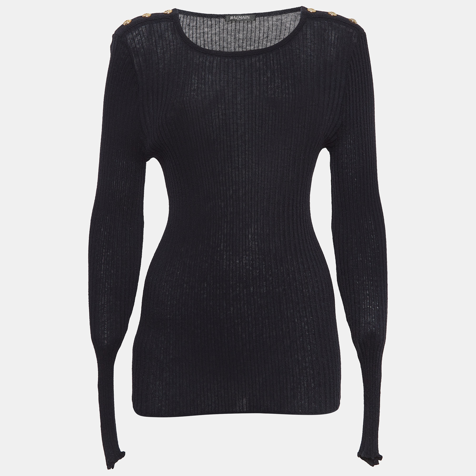Balmain Black Rib Knit Button Detail Sweater M