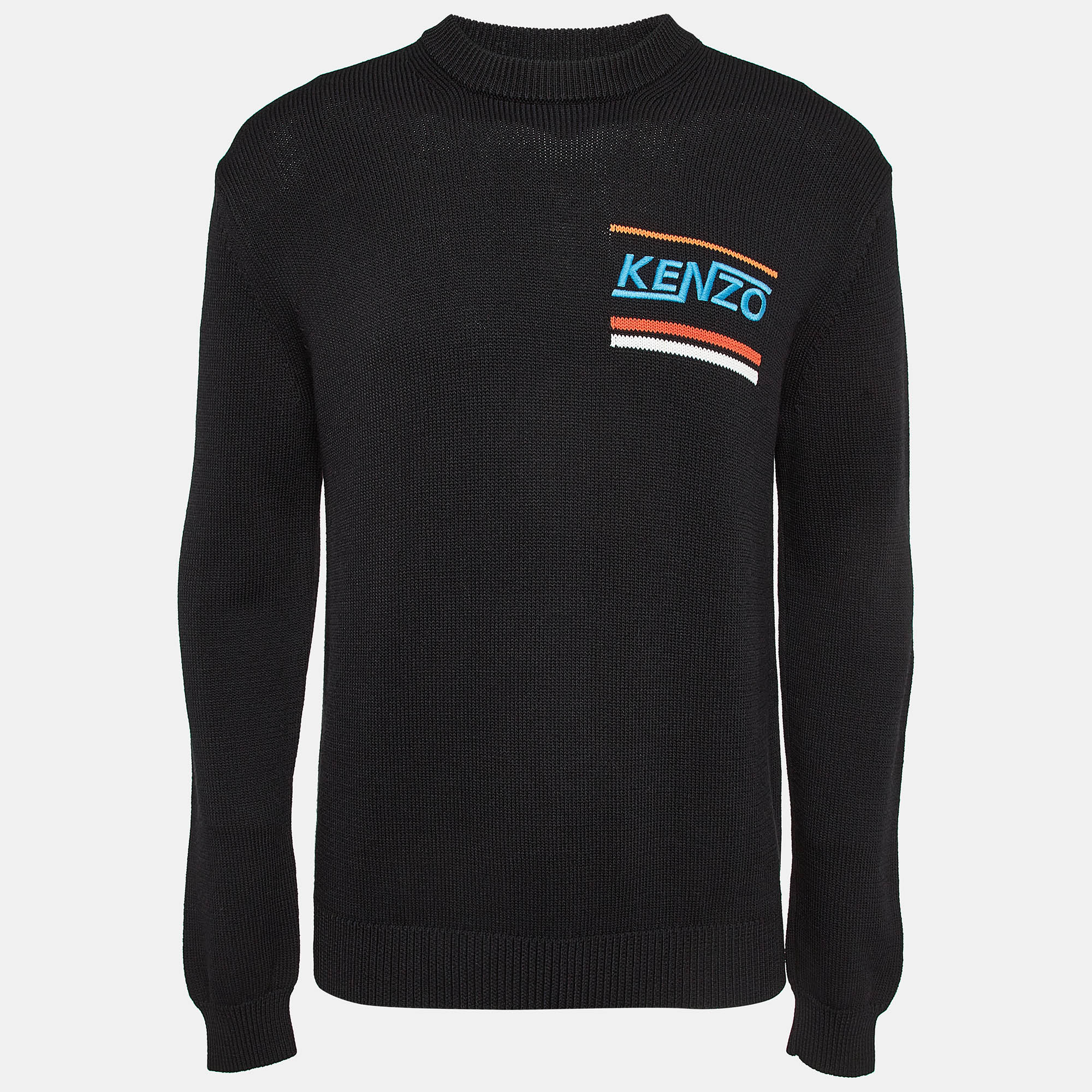 Kenzo Black Embroidered Rib Knit Jumper M