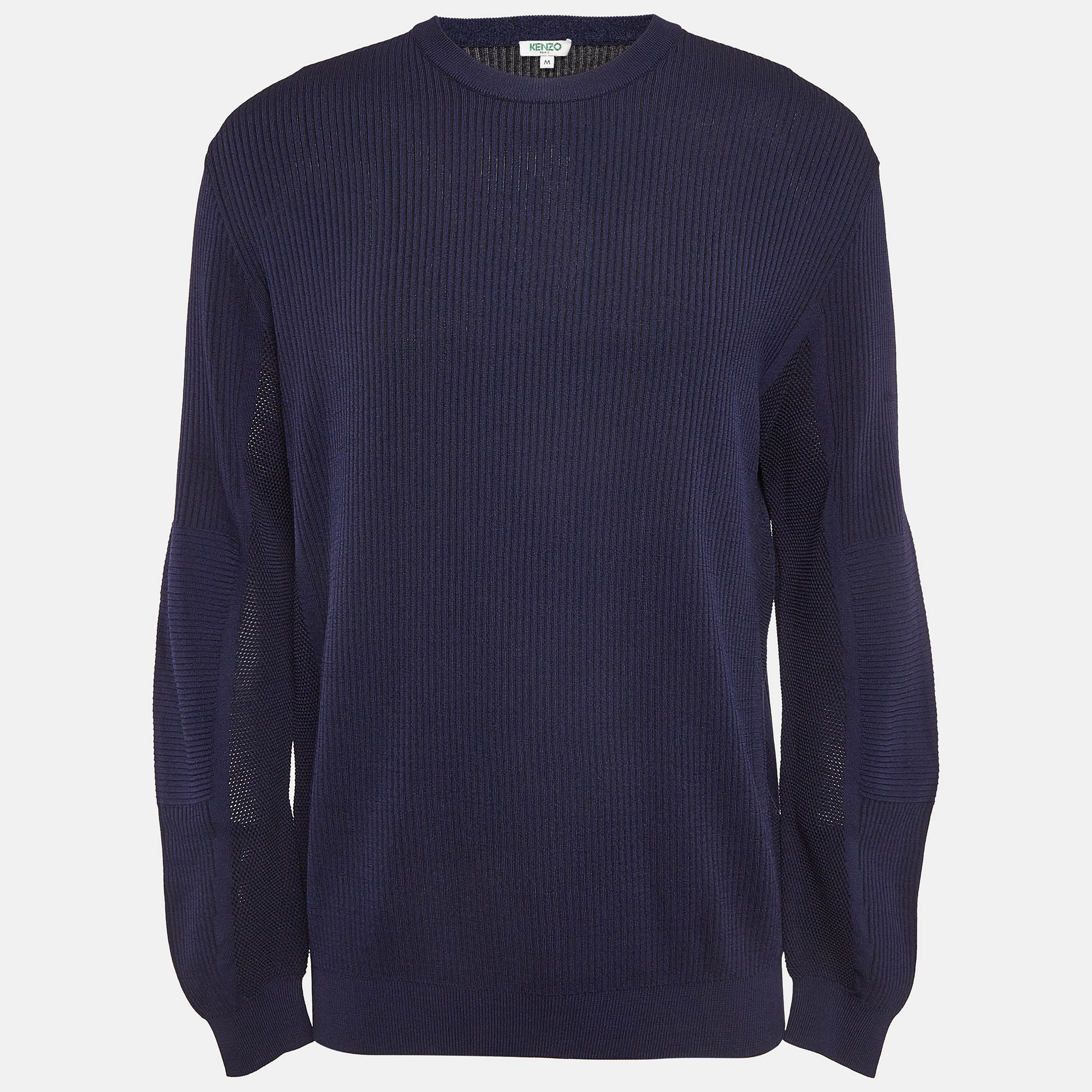Kenzo Navy Blue Logo Intarsia Rib Knit Sweater M