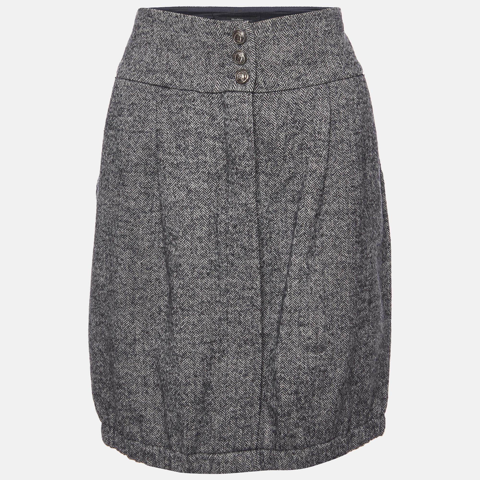 Weekend Max Mara Grey Zig Zag Wool Knee Length Skirt S