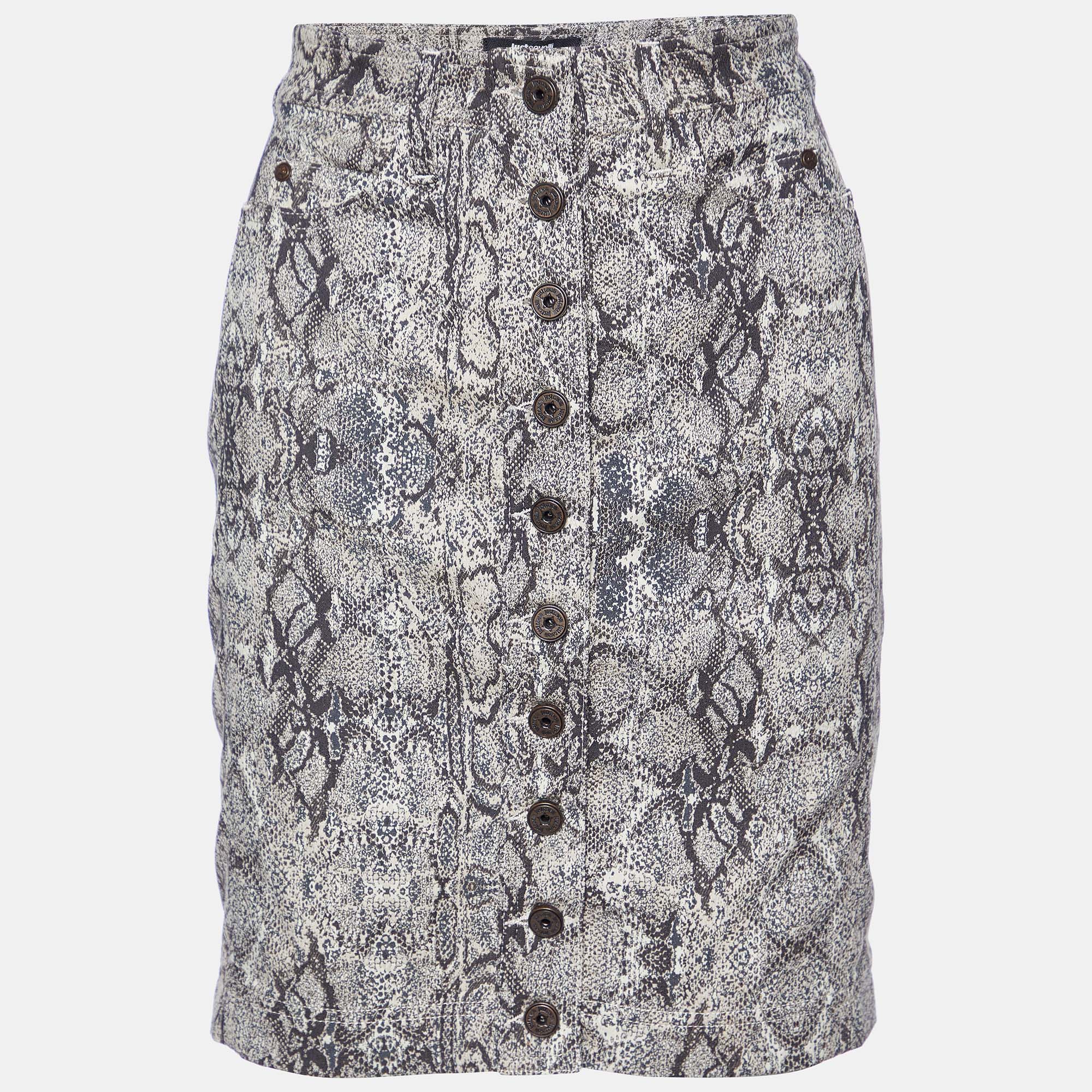 Just Cavalli Beige Animal Pattern Cotton Fitted Skirt S