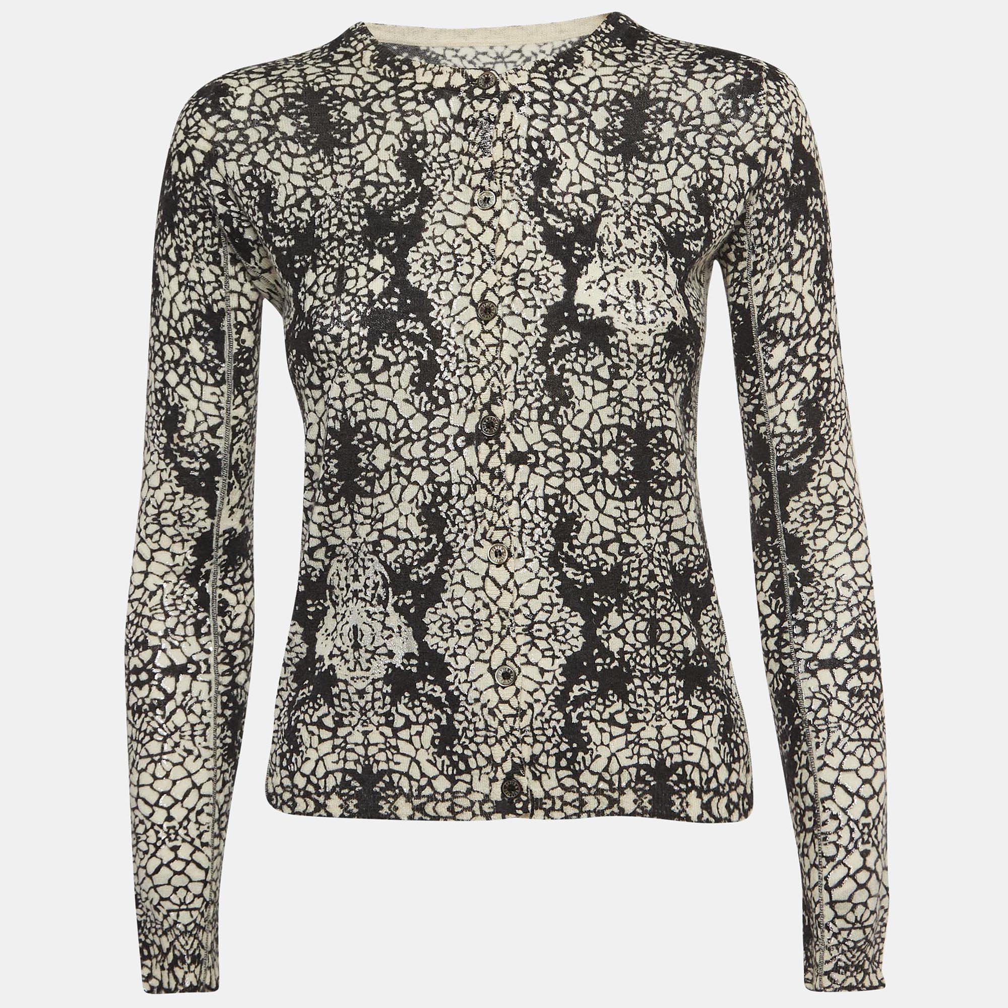 Zadig & Voltaire Black/White Abstract Print Cashmere Buttoned Cardigan S