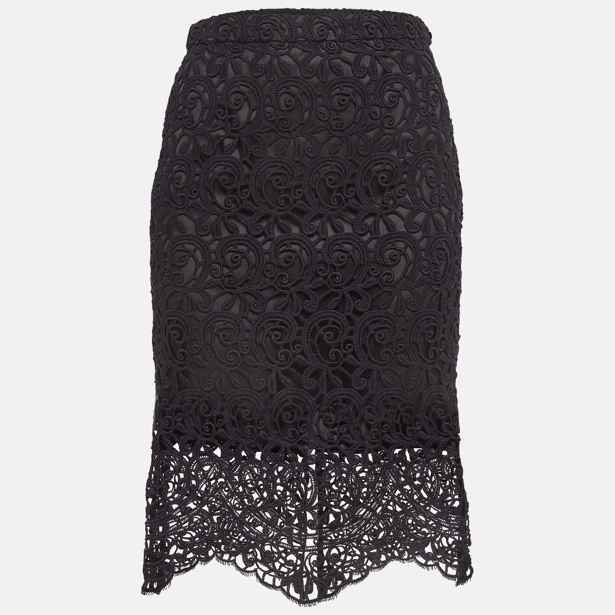 Burberry Black Lace Pencil Midi Skirt S