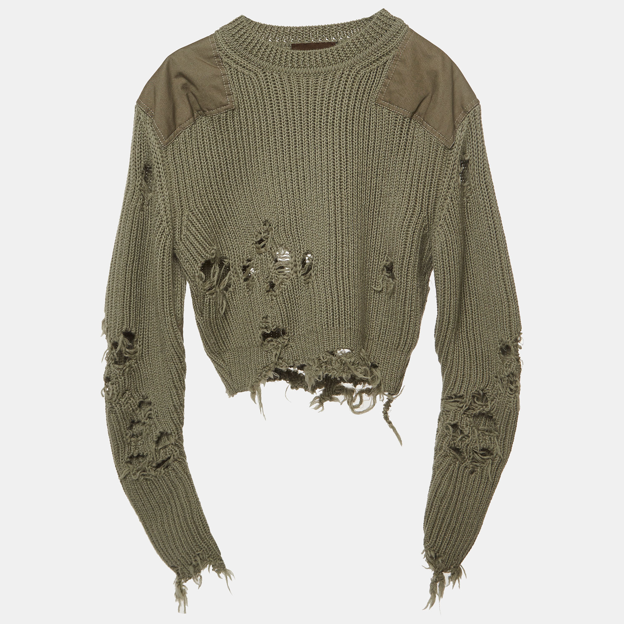 Yeezy Season 3 Green Destroyed Military Rib Wool Cropped Sweater S