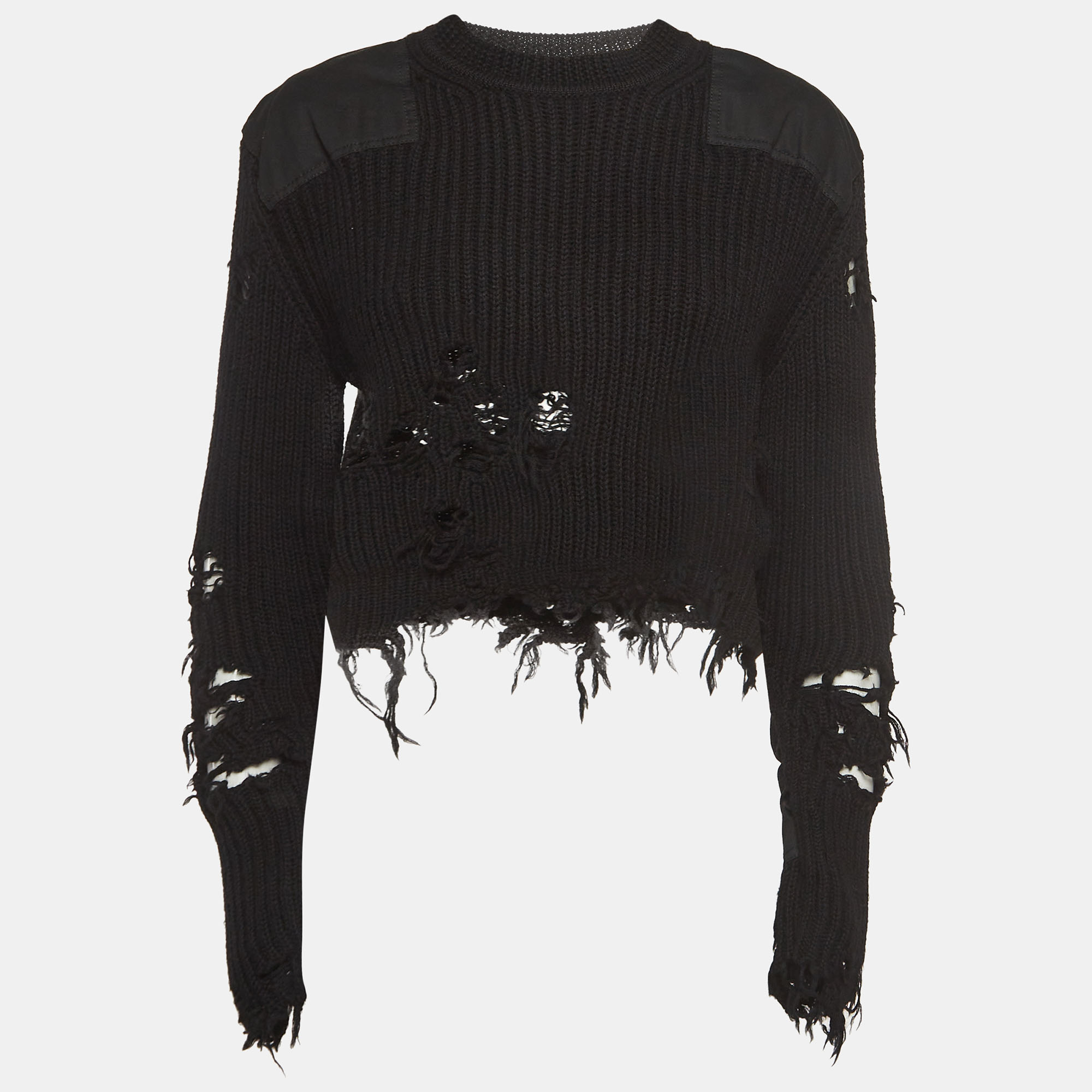 Yeezy Season 3 Black Destroyed Military Rib Wool Cropped Sweater S