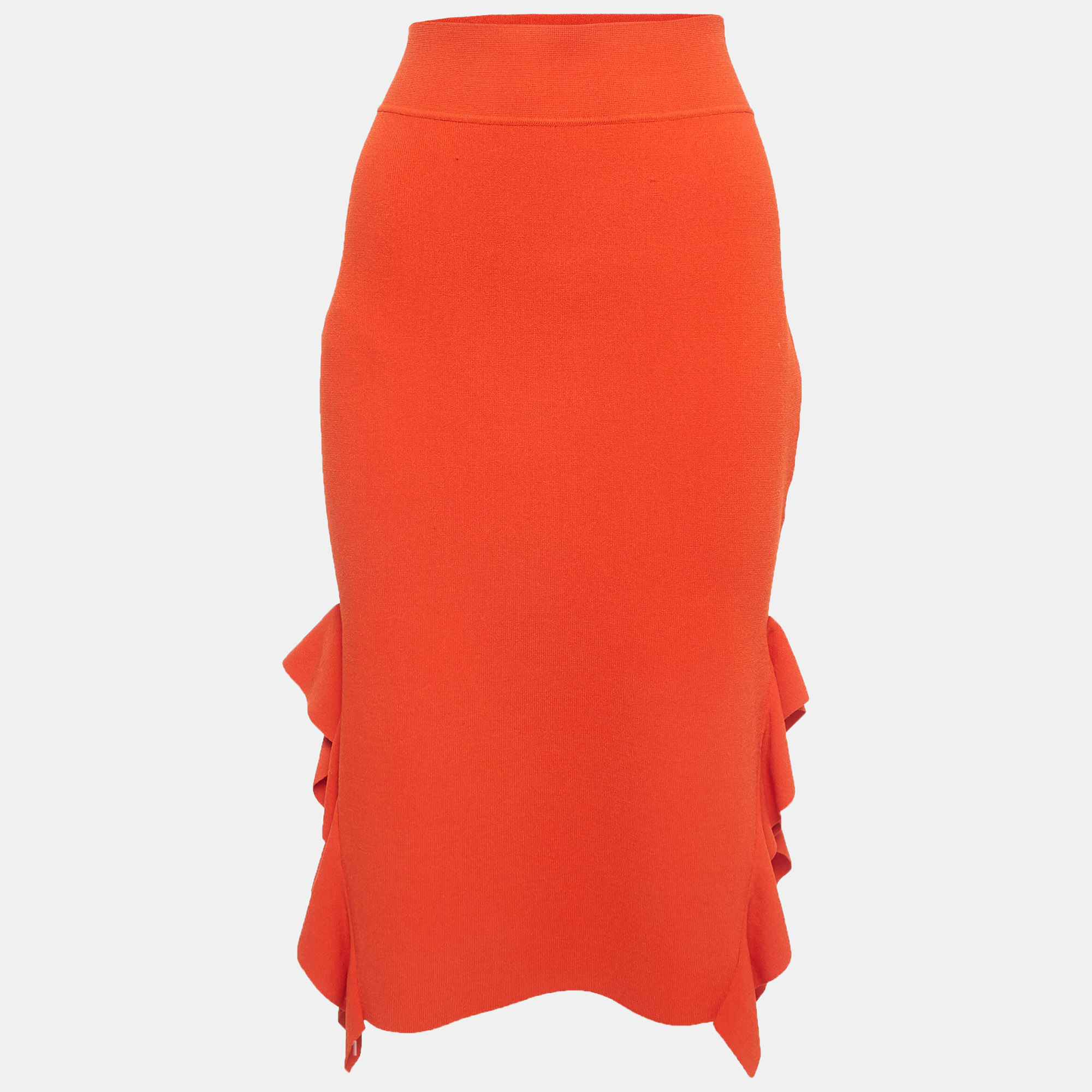 Opening Ceremony Orange Knit Side Flounce Pencil Skirt