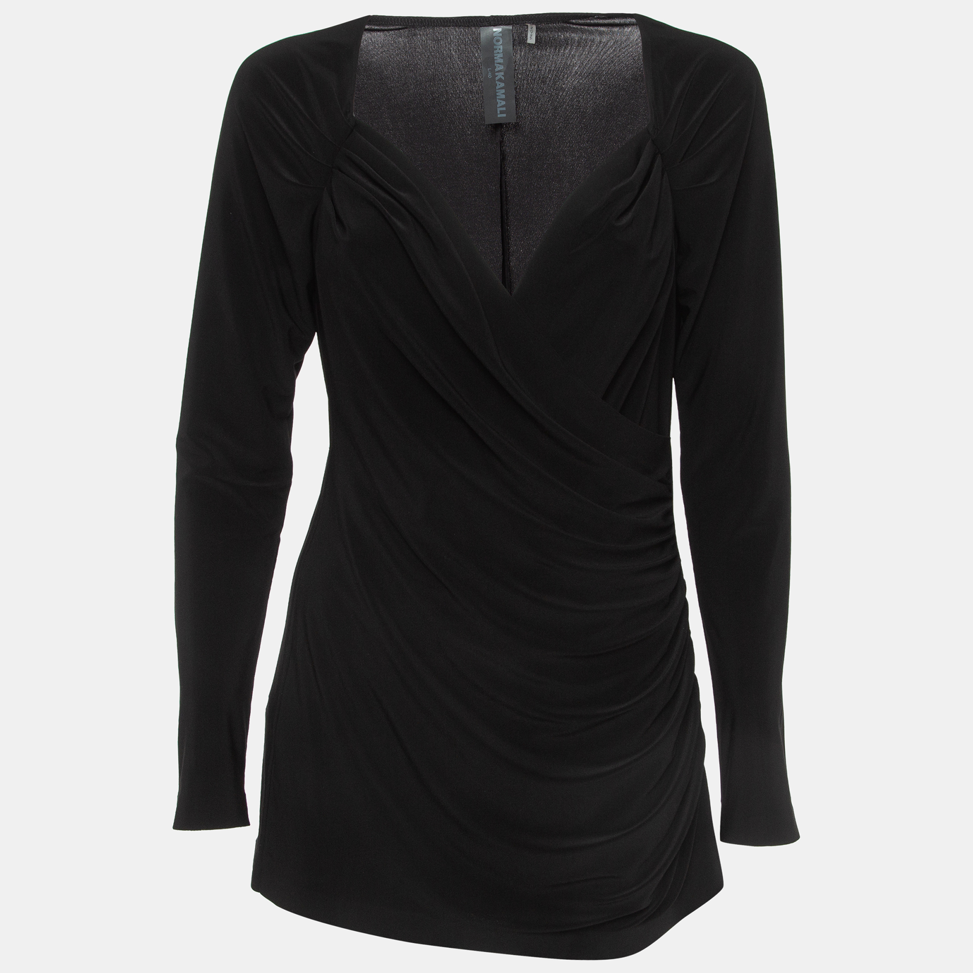 Norma Kamali Black Lycra Sweetheart Side Drape Top L
