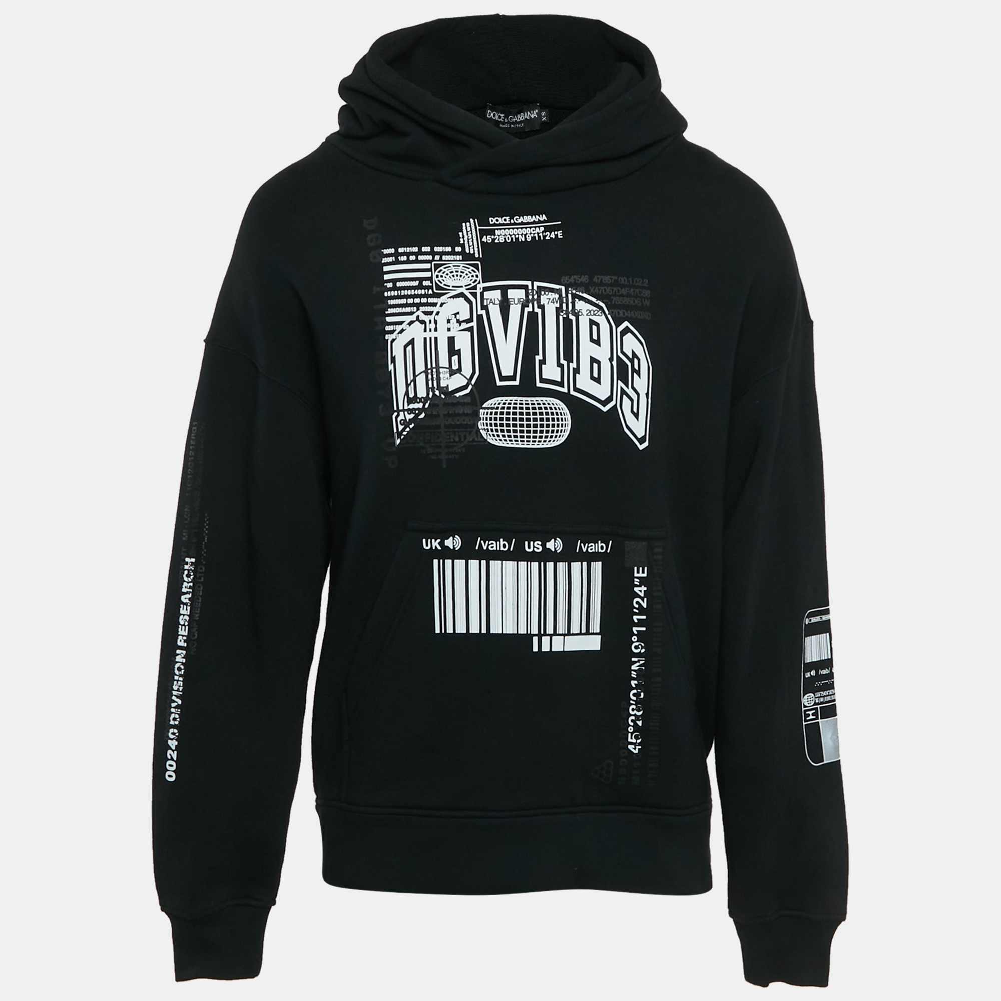 Dolce & Gabbana Black DGVIBE3 Print Cotton Knit Hoodie XS