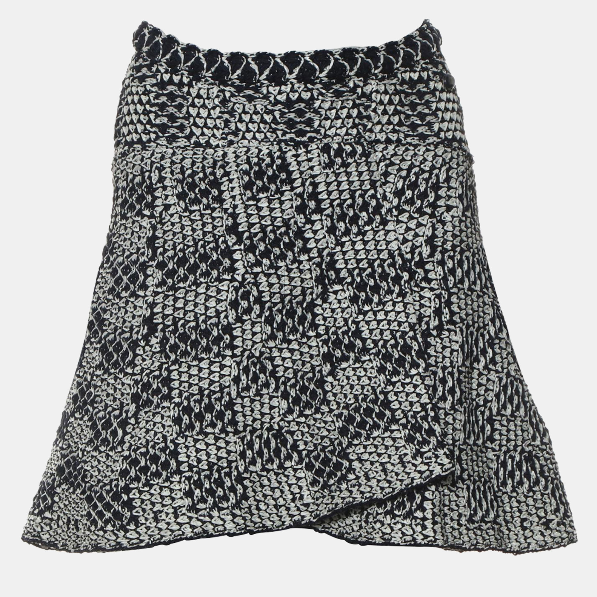 Chanel Navy Blue White Nylon Cotton Textured Knit Women's Skirt