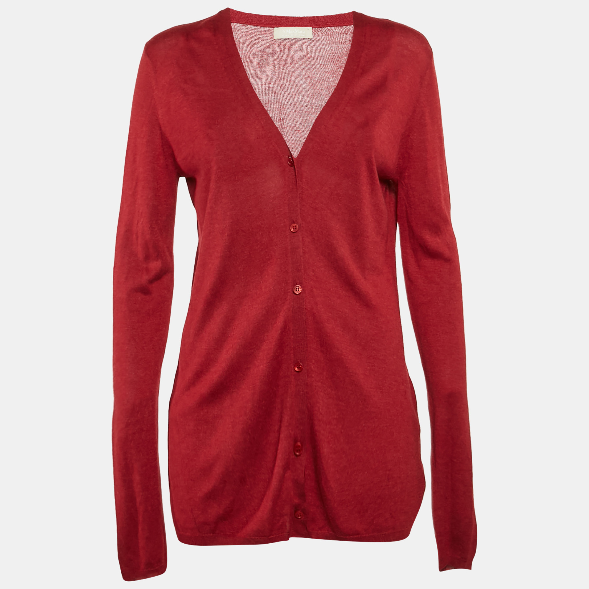 Max Mara Red Silk Blend Button Front Cardigan L