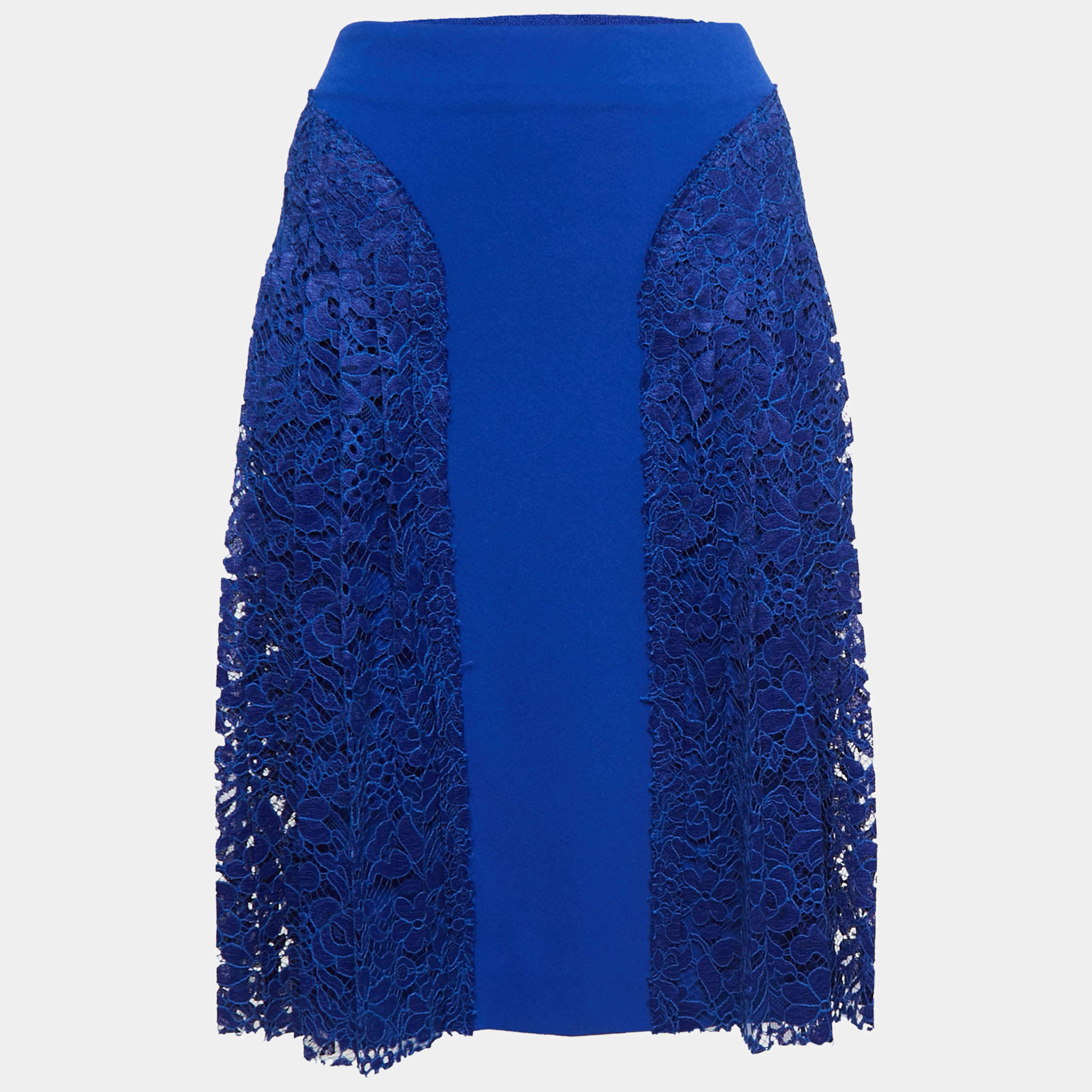 Joseph Blue Crepe & Lace Trim Detail Pleated Short Skirt M