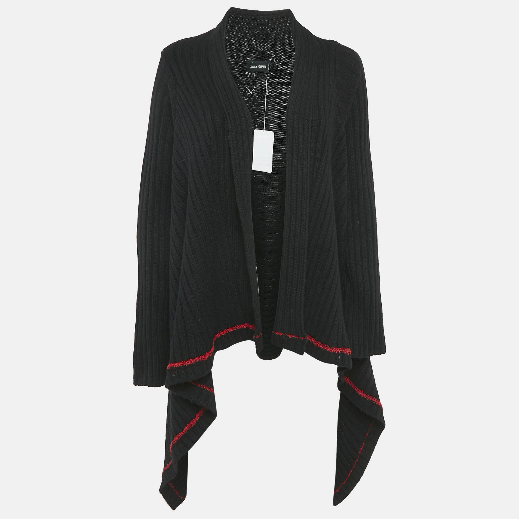 Zadig & Voltaire  Black Rib Knit Open Front Cambi Cardigan One Size