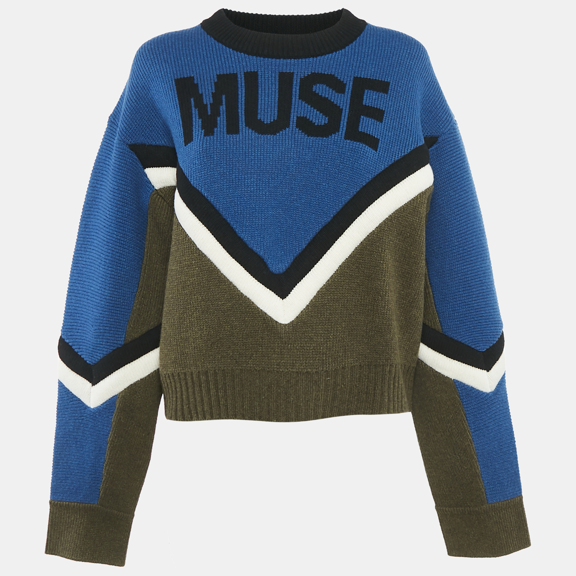 Zadig & Voltaire Blue/Green Muse Intarsia Rib Knit Sweater L