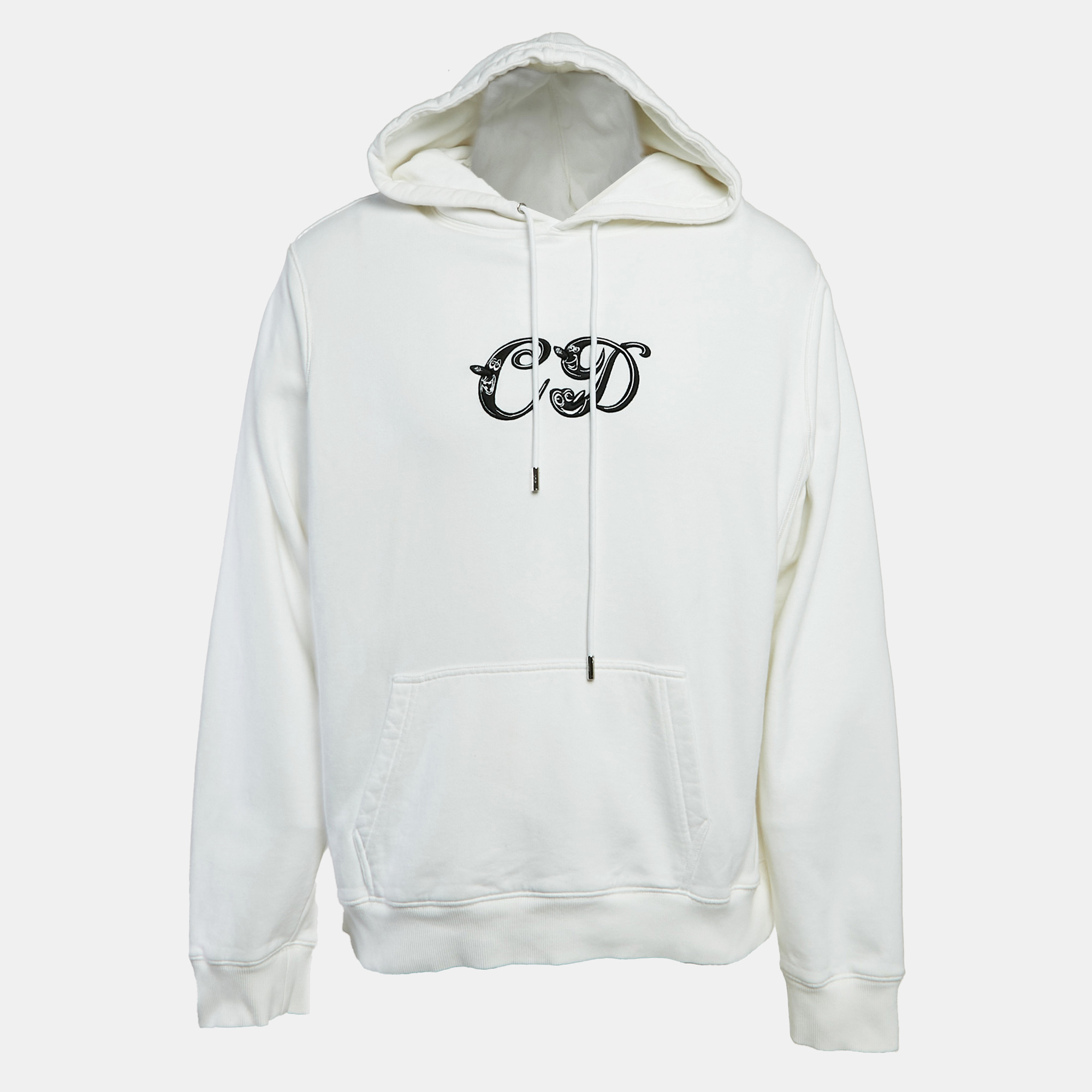 Dior Homme White CD Applique Cotton Knit Hoodie XXL
