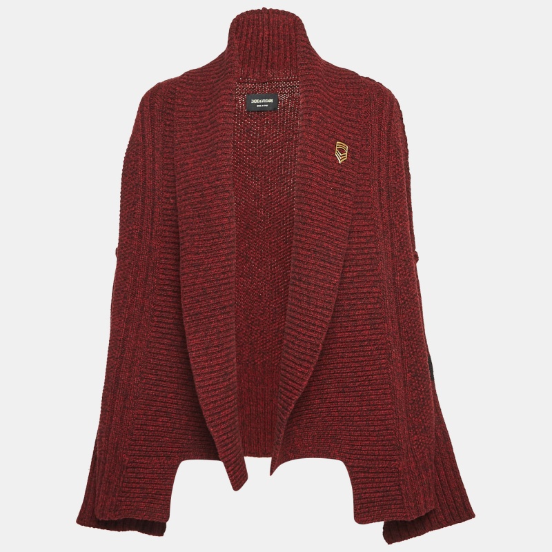 Zadig & Voltaire Burgundy Rib Knit Shawl Collar Mystic Cardigan XS/S