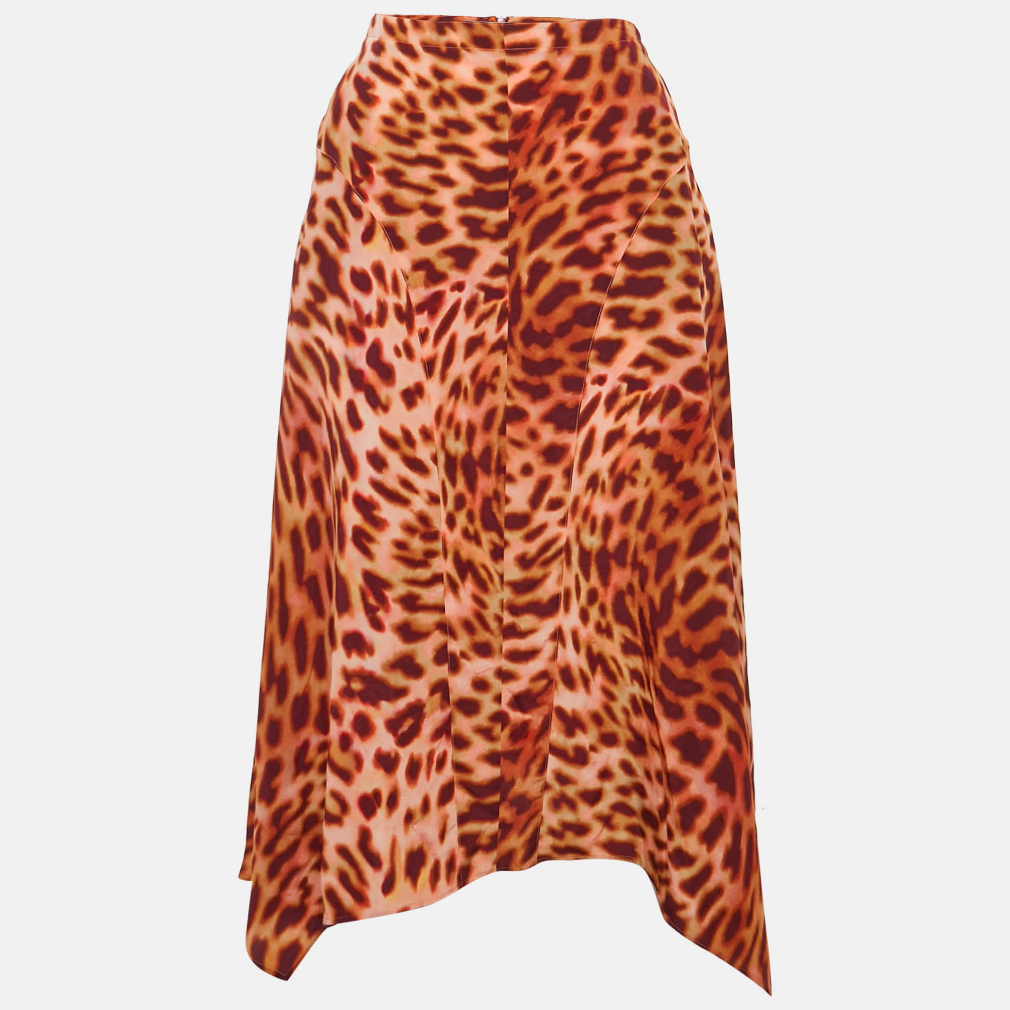 Stella McCartney Pink/Brown Leopard Print Silk Midi Skirt XXS