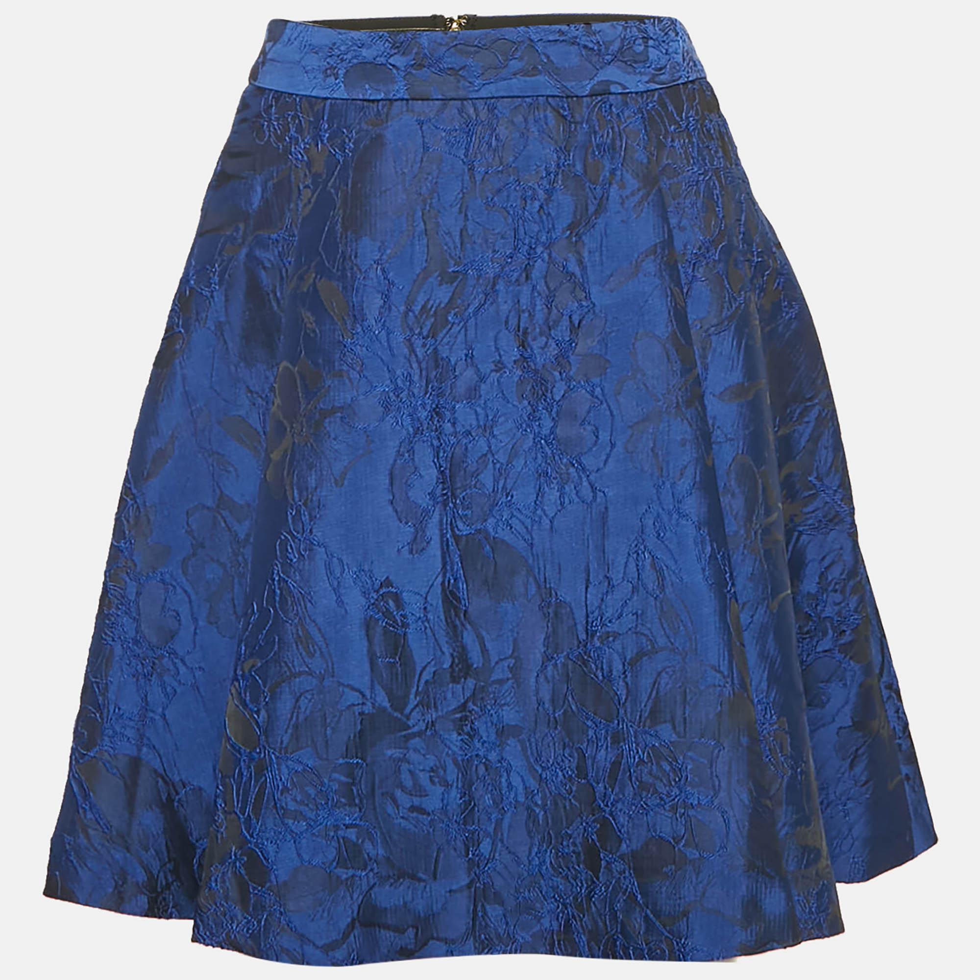 Alice + Olivia Cobalt Blue Floral Jacquard Pleated Mini Skirt S