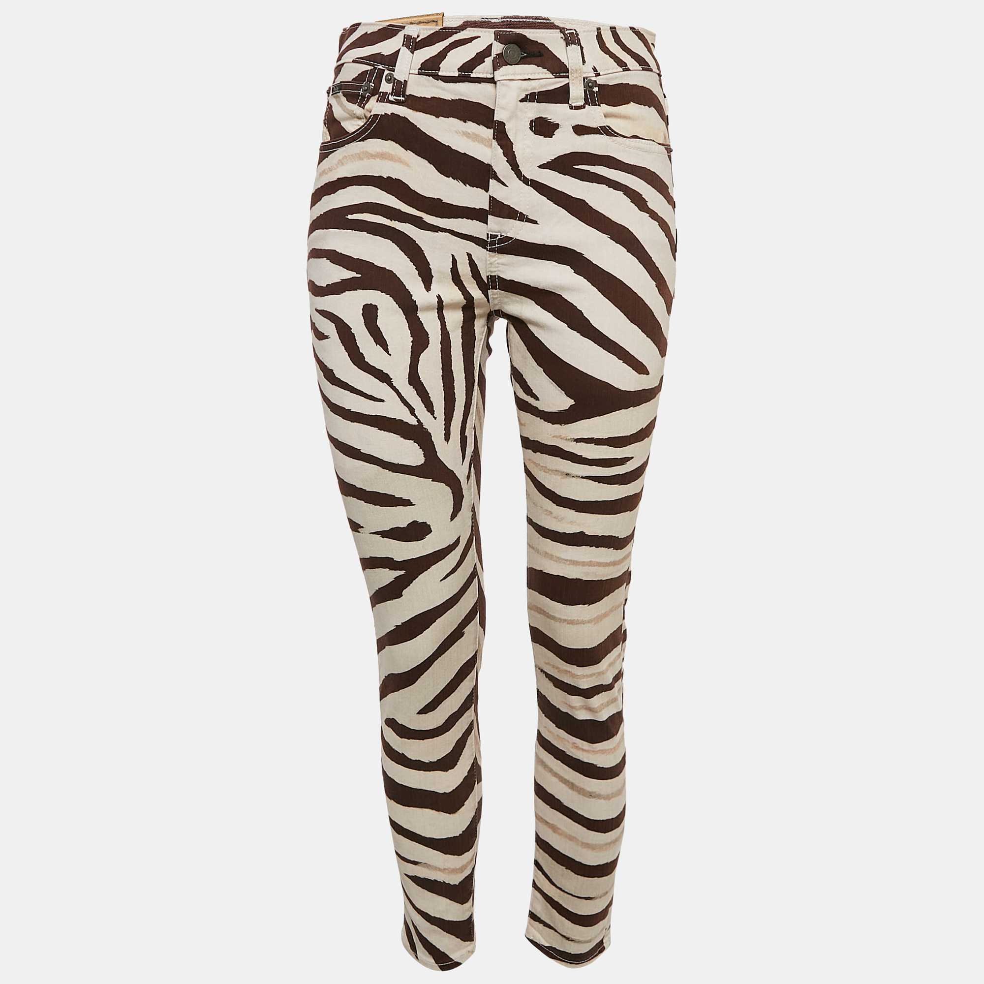 Polo Ralph Lauren Brown Zebra Print Denim Tompkins Skinny Jeans M Waist 27"