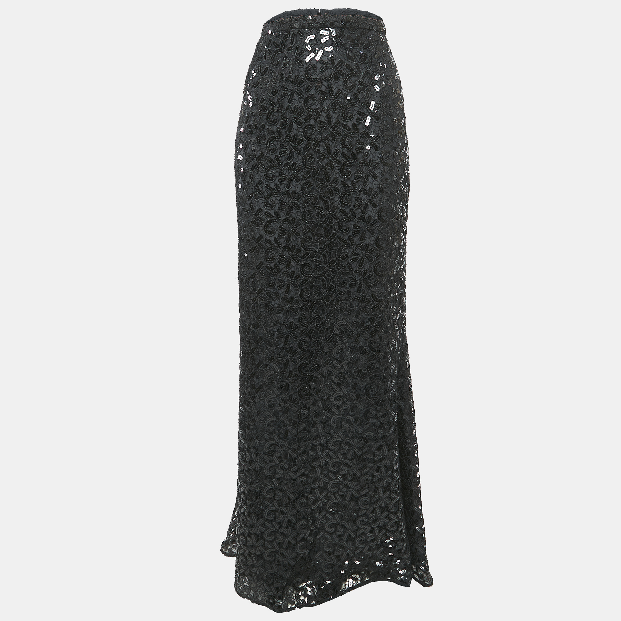 Ingie Paris Black Sequin Lace Maxi Bropai Skirt XL